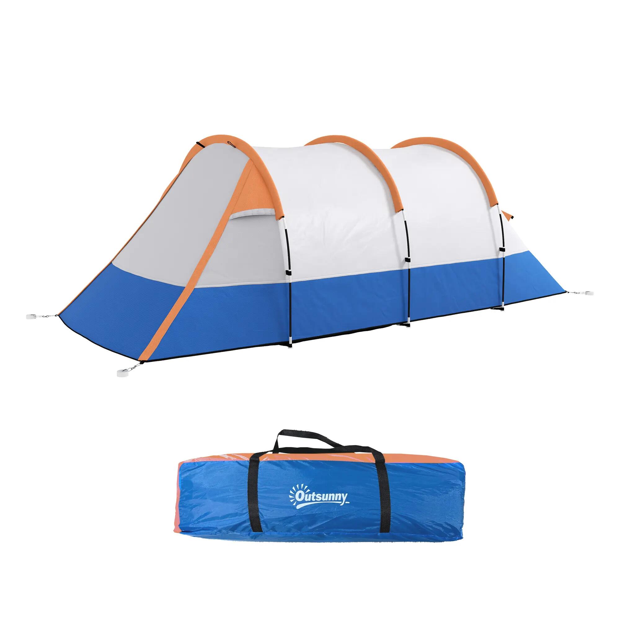 Tente - Camping - Tunnel imperméable, trois entrées - Orange 2/6