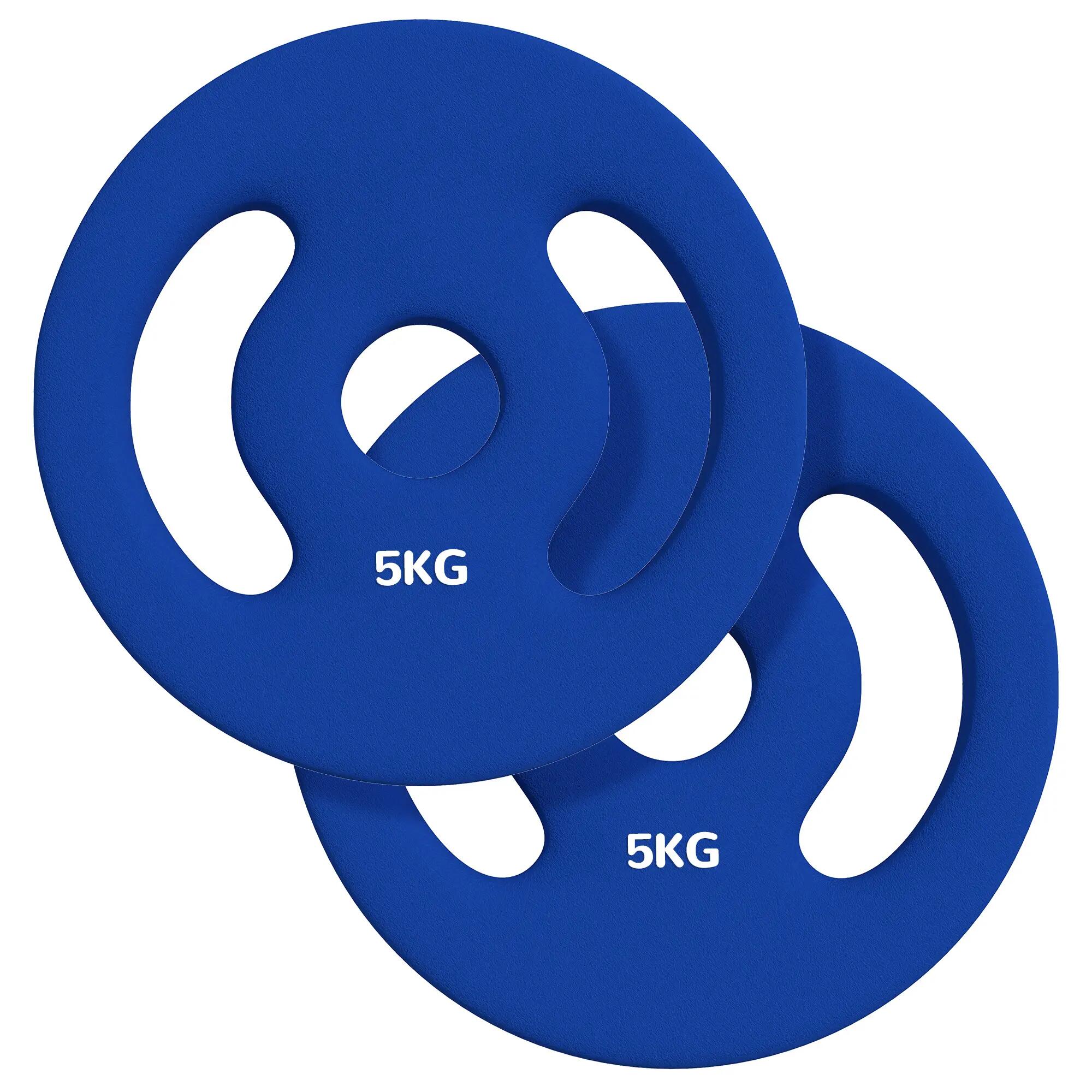 Disques de musculation - Haltérophilie - Unisexe - 2 x 5 kg avec poignées - Bleu 2/6