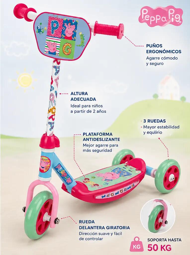 Patinete Peppa Pig para Niños 3 Ruedas +2 Años + REGALO POMPERO 2/4