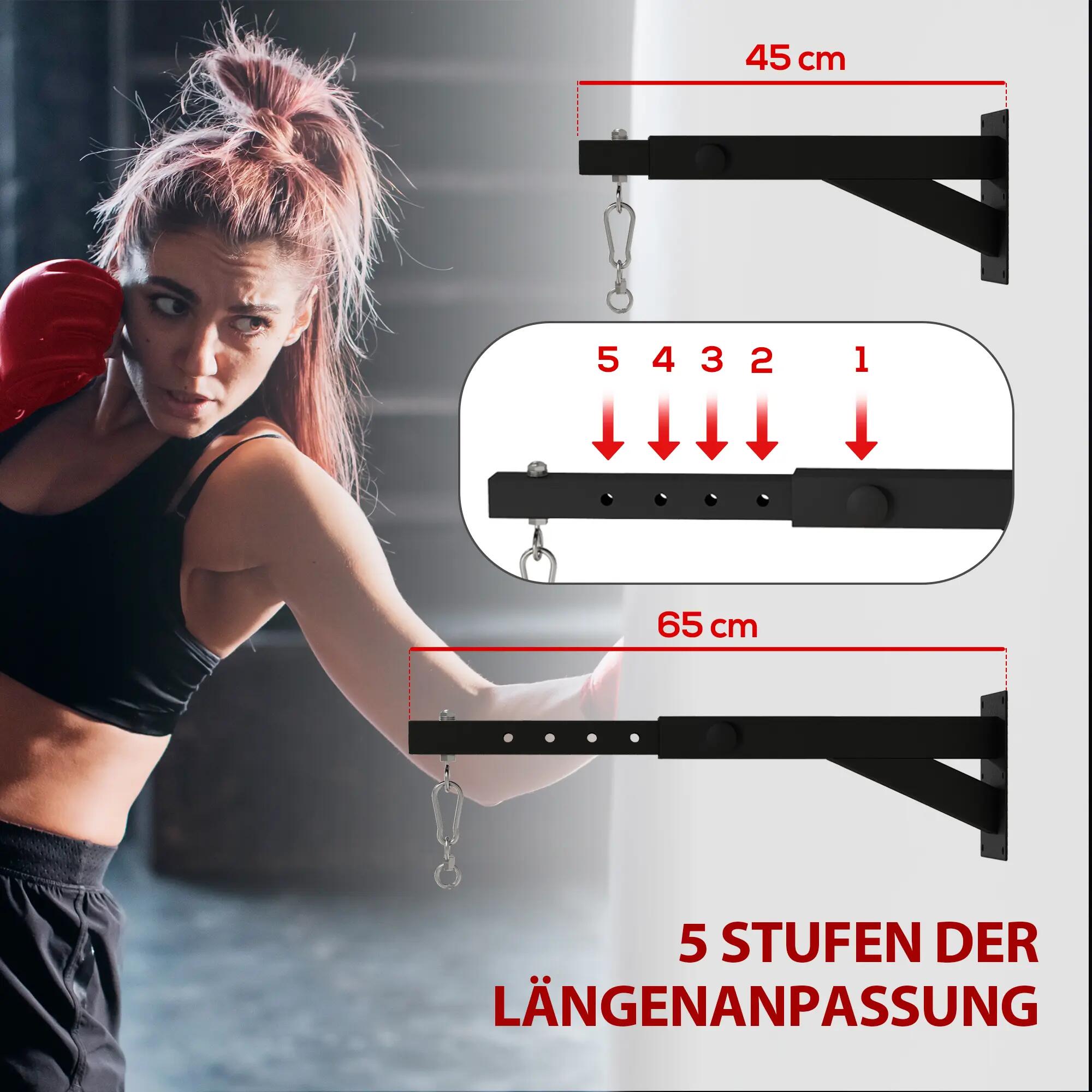 Support mural pour sac de frappe - boxe - réglable 5 niveaux - acier - noir 6/6