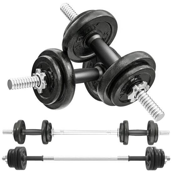 Ensemble d'haltères 2 en 1 : haltères et barres, réglables jusqu'à 20 kg, avec p