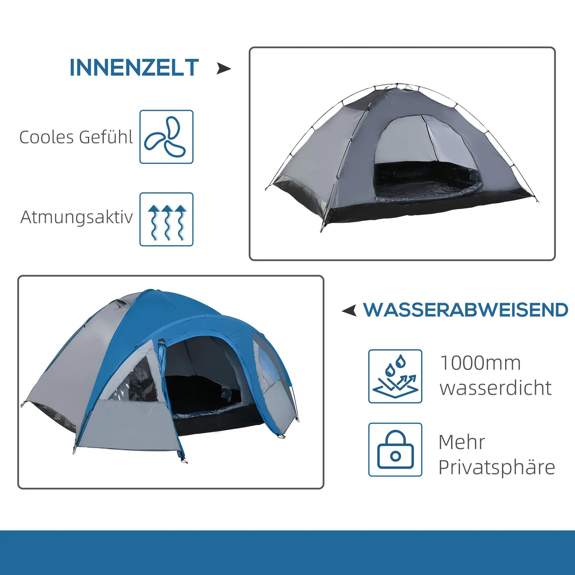 Tente de camping - Outdoor - Unisexe - 3 places, 4 saisons, dôme - Bleu/Gris 6/6
