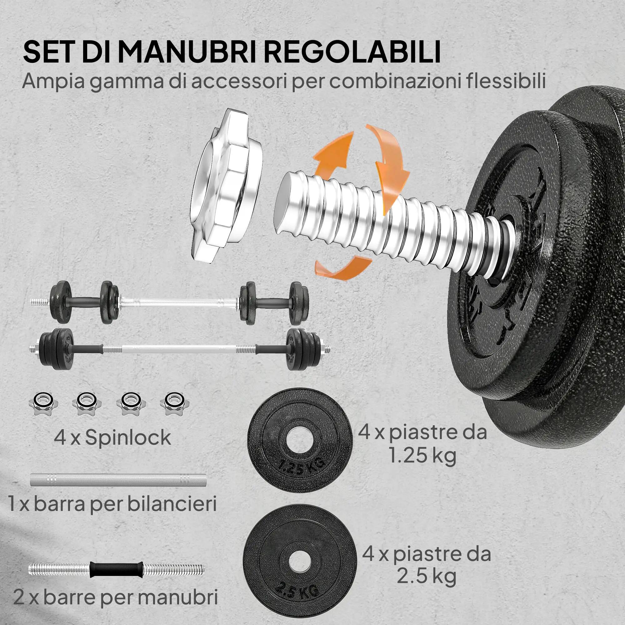 Ensemble d'haltères barre de musculation 2 en 1 - total 20 Kg - acier gris 5/5