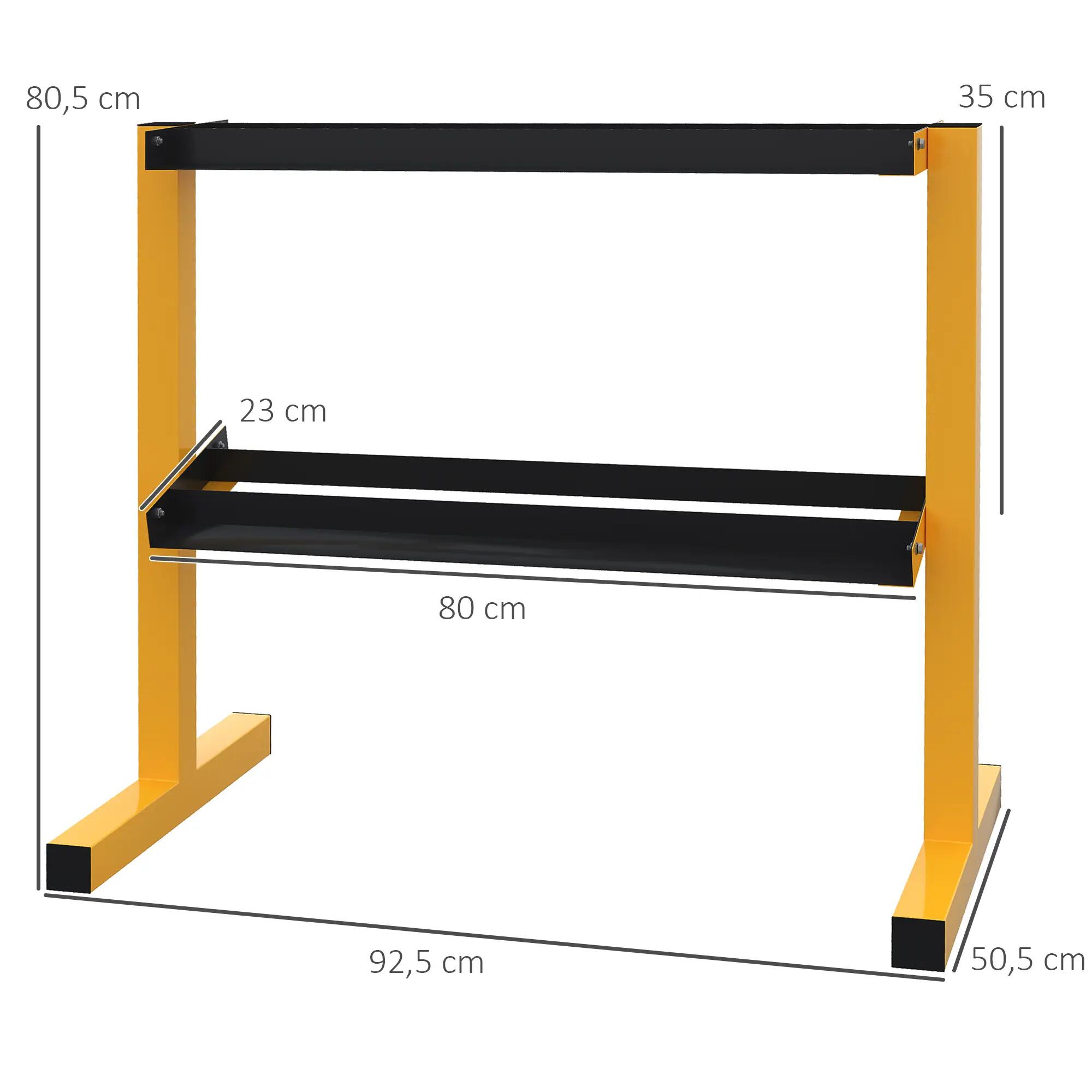 Support de rangement haltères - Fitness - 2 étagères - Acier - Jaune 5/6