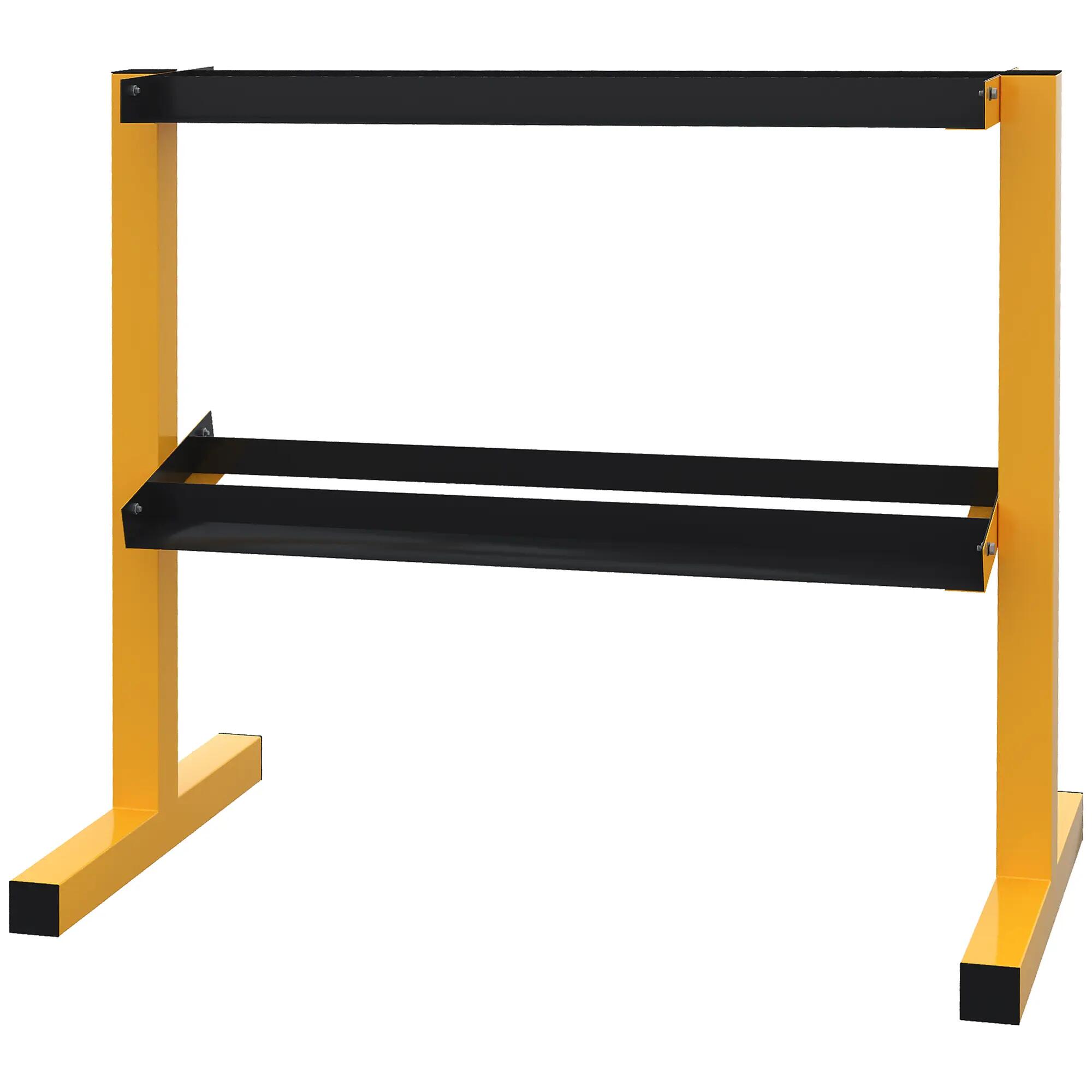 Support de rangement haltères - Fitness - 2 étagères - Acier - Jaune 2/6