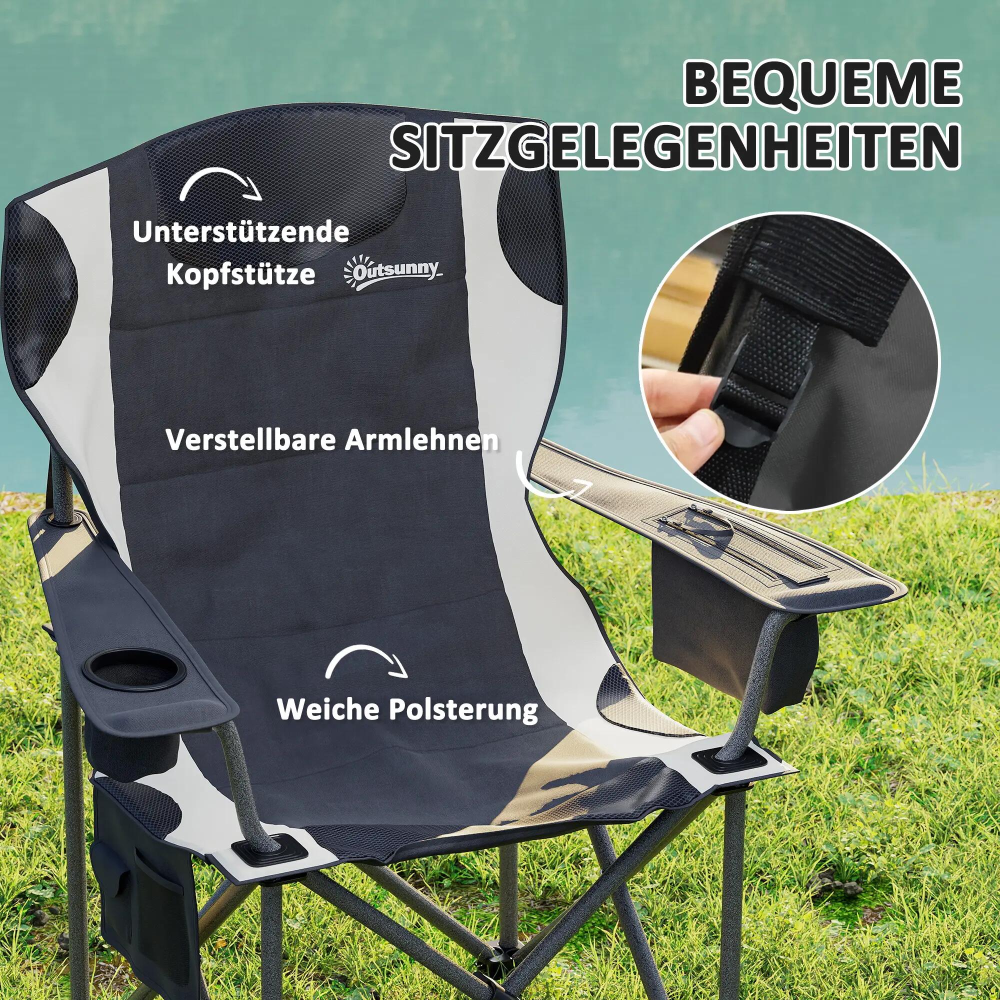 Chaise pliante - camping - unisexe - rembourrée, porte-gobelet - noir 6/6
