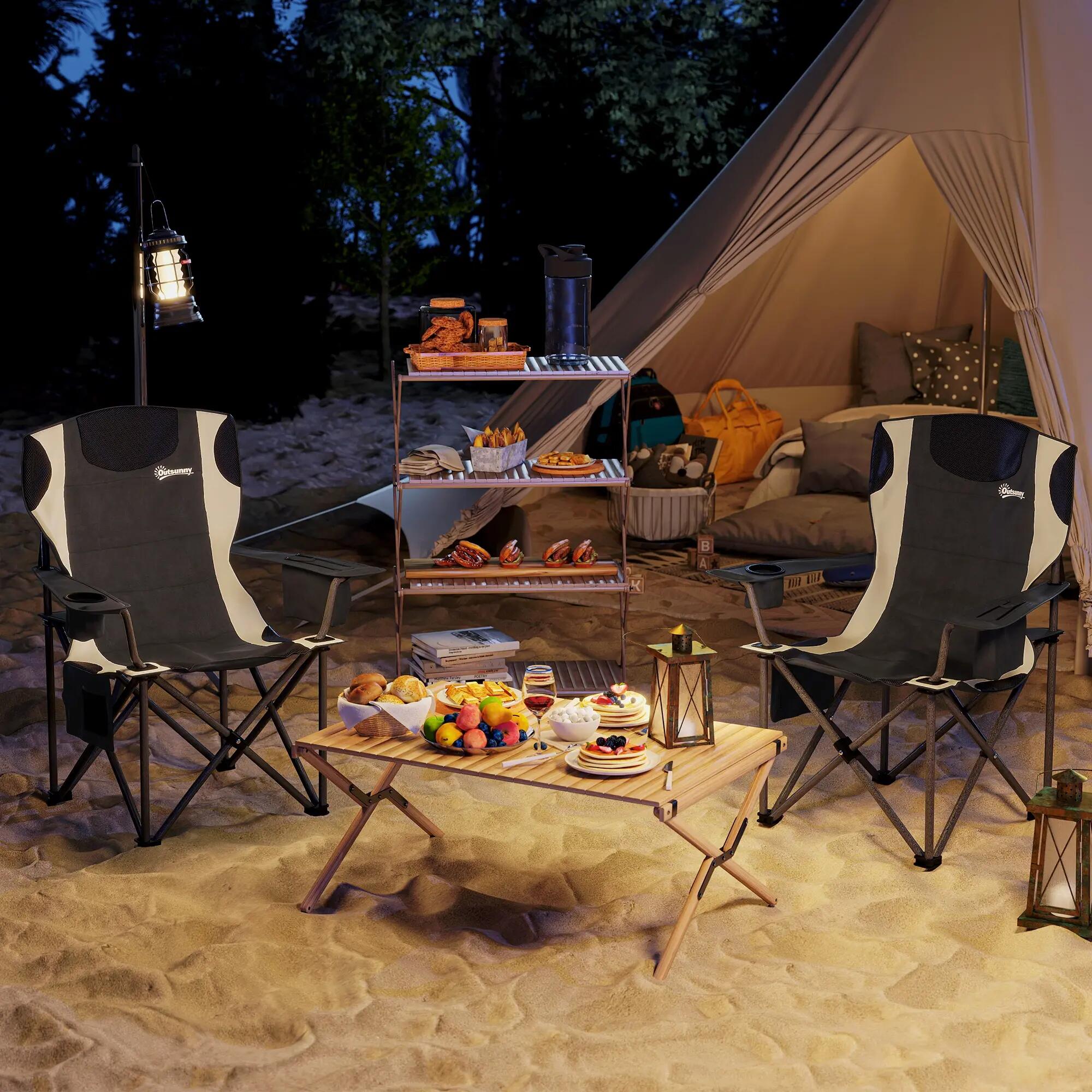 Chaise pliante - camping - unisexe - rembourrée, porte-gobelet - noir 4/6
