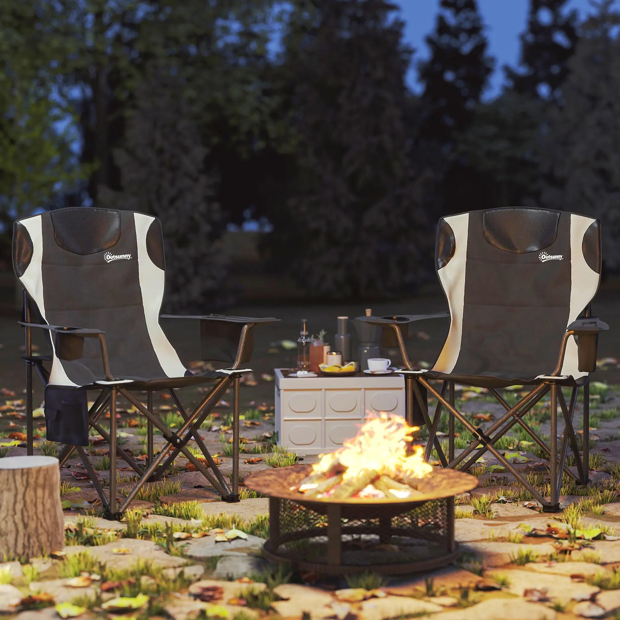 Chaise pliante - camping - unisexe - rembourrée, porte-gobelet - noir 3/6