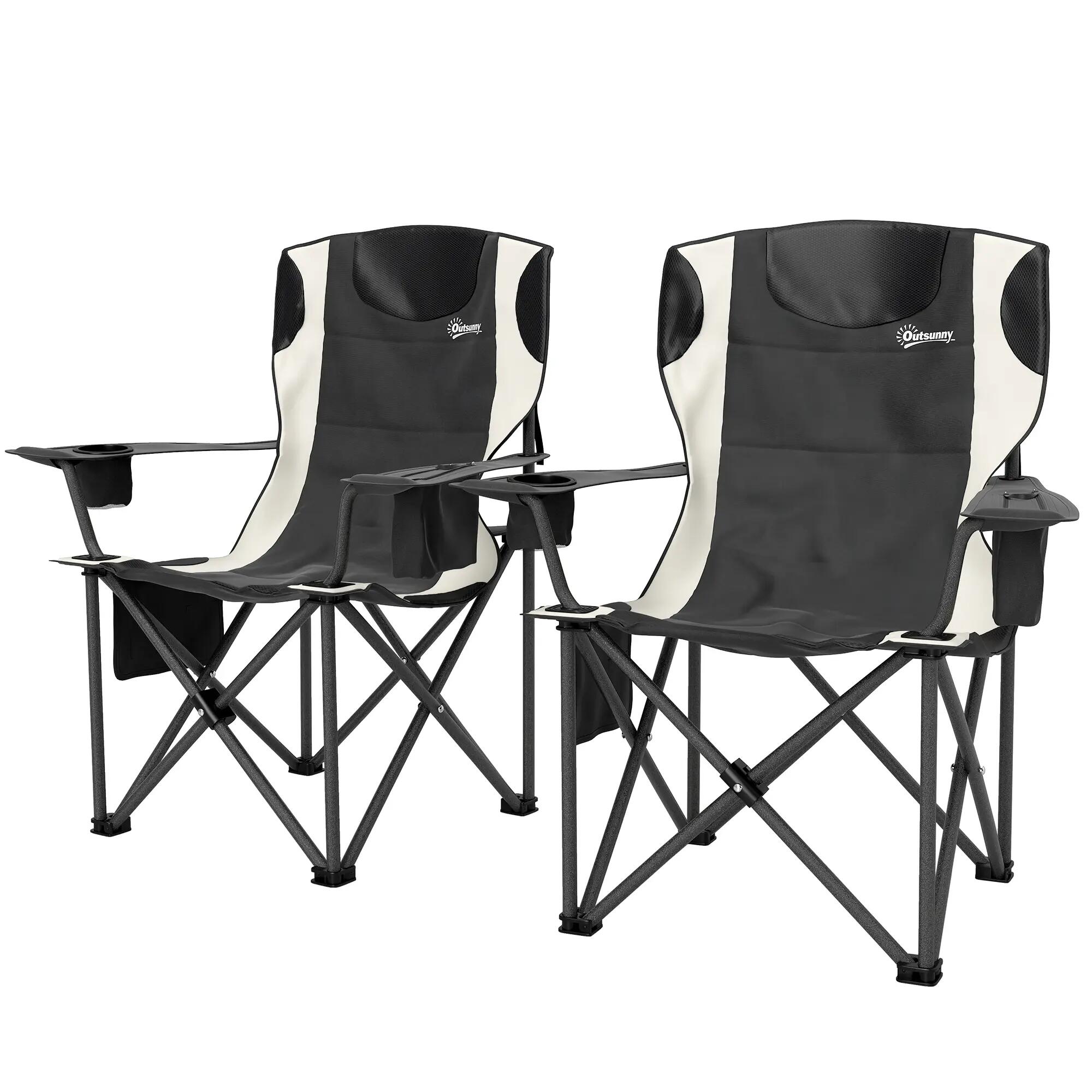 Chaise pliante - camping - unisexe - rembourrée, porte-gobelet - noir 2/6