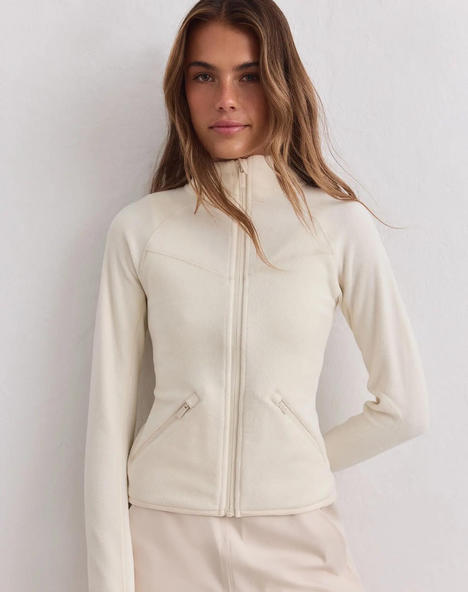 Damen Jacke Aus Elastischem Fleece mit Reißverschluss Creme 4/5