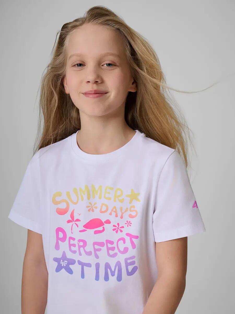 T-shirt regular z nadrukiem dziewczęcy 4F 4FJRSS26TTSHF3913 3/6