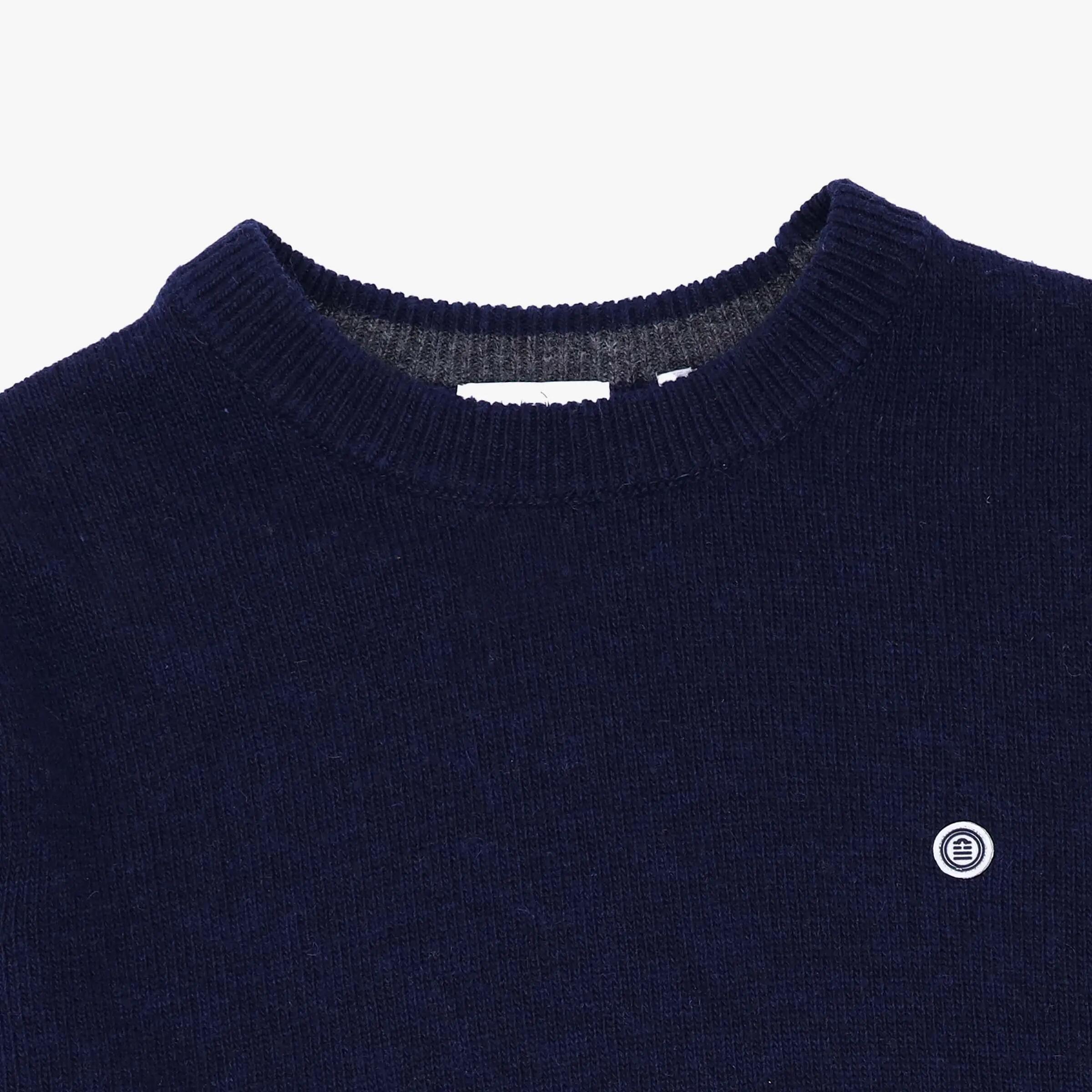 Pull à col rond bleu foncé en laine 3/5