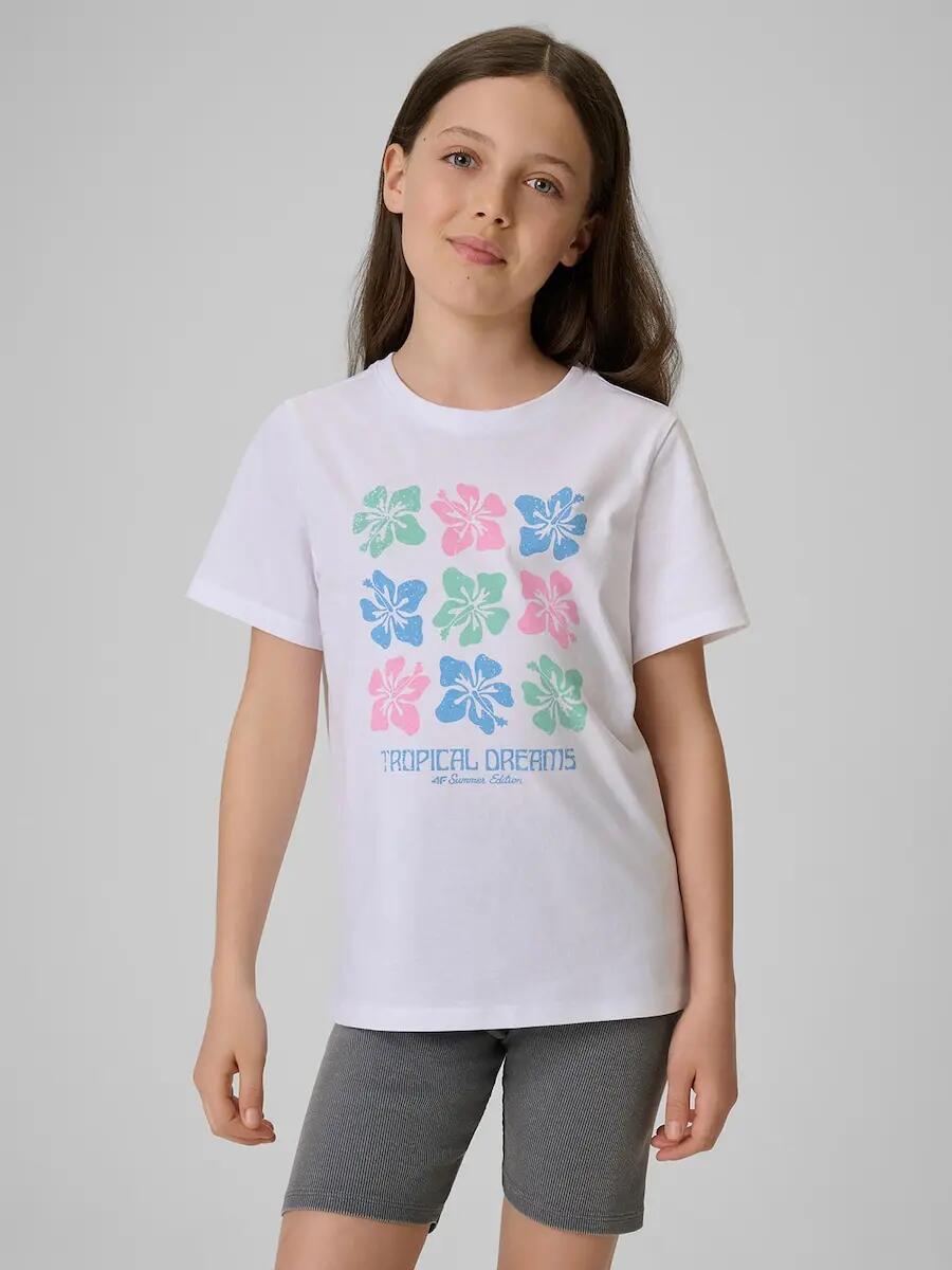 T-shirt regular z nadrukiem dziewczęcy 4F 4FJRSS26TTSHF3982 1/6