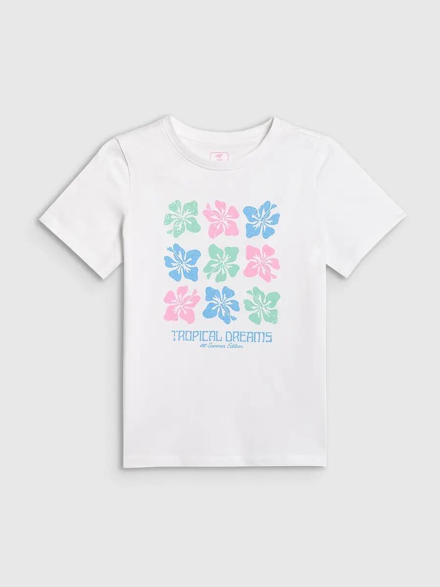 T-shirt regular z nadrukiem dziewczęcy 4F 4FJRSS26TTSHF3982 5/6