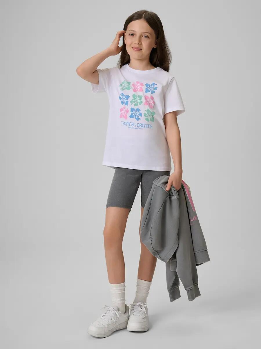 T-shirt regular z nadrukiem dziewczęcy 4F 4FJRSS26TTSHF3982 4/6