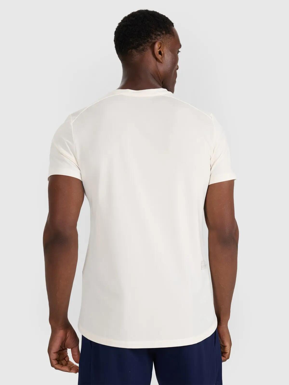 T-SHIRT MĘSKI TRENINGOWY 4F SZYBKOSCHNĄCY ECRU 7/11