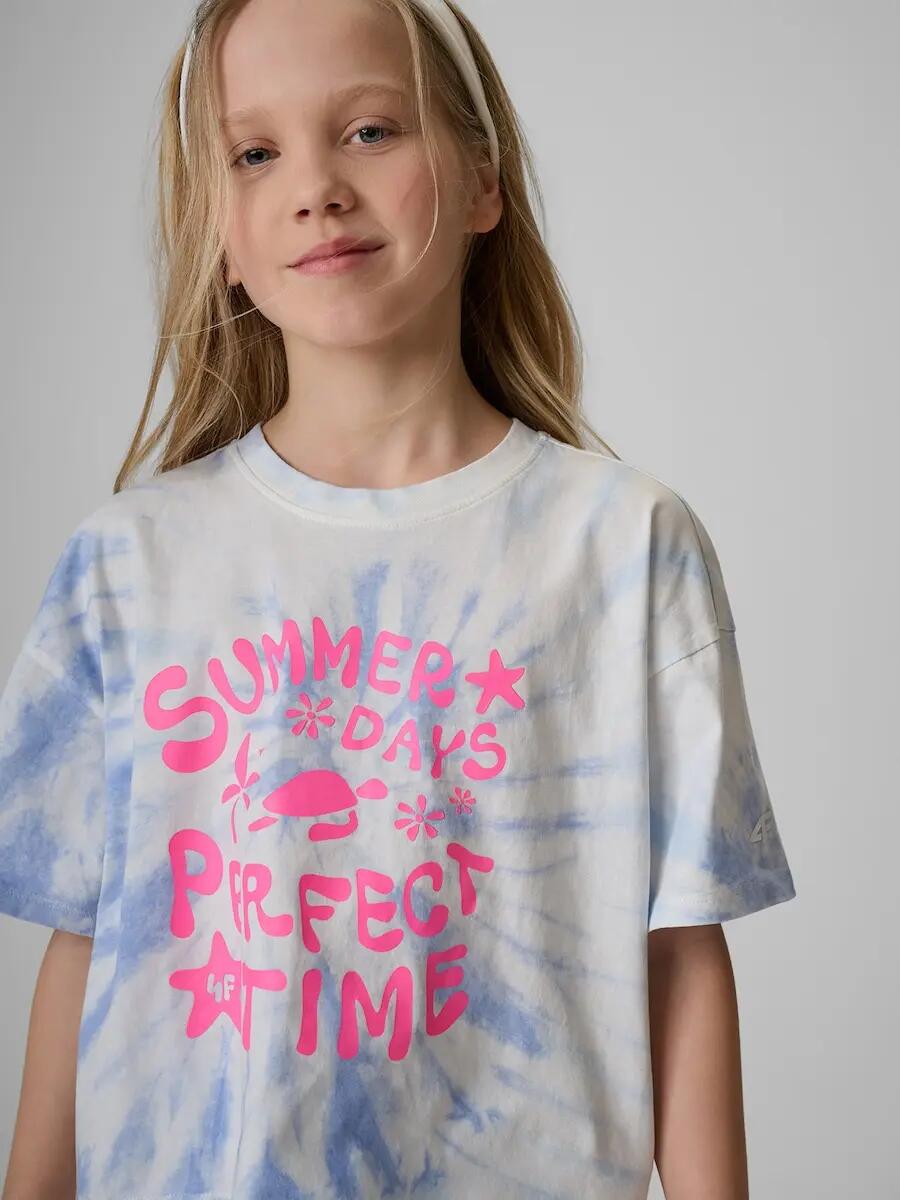 T-shirt loose z nadrukiem dziewczęcy 4F 4FJRSS26TTSHF3909 3/6