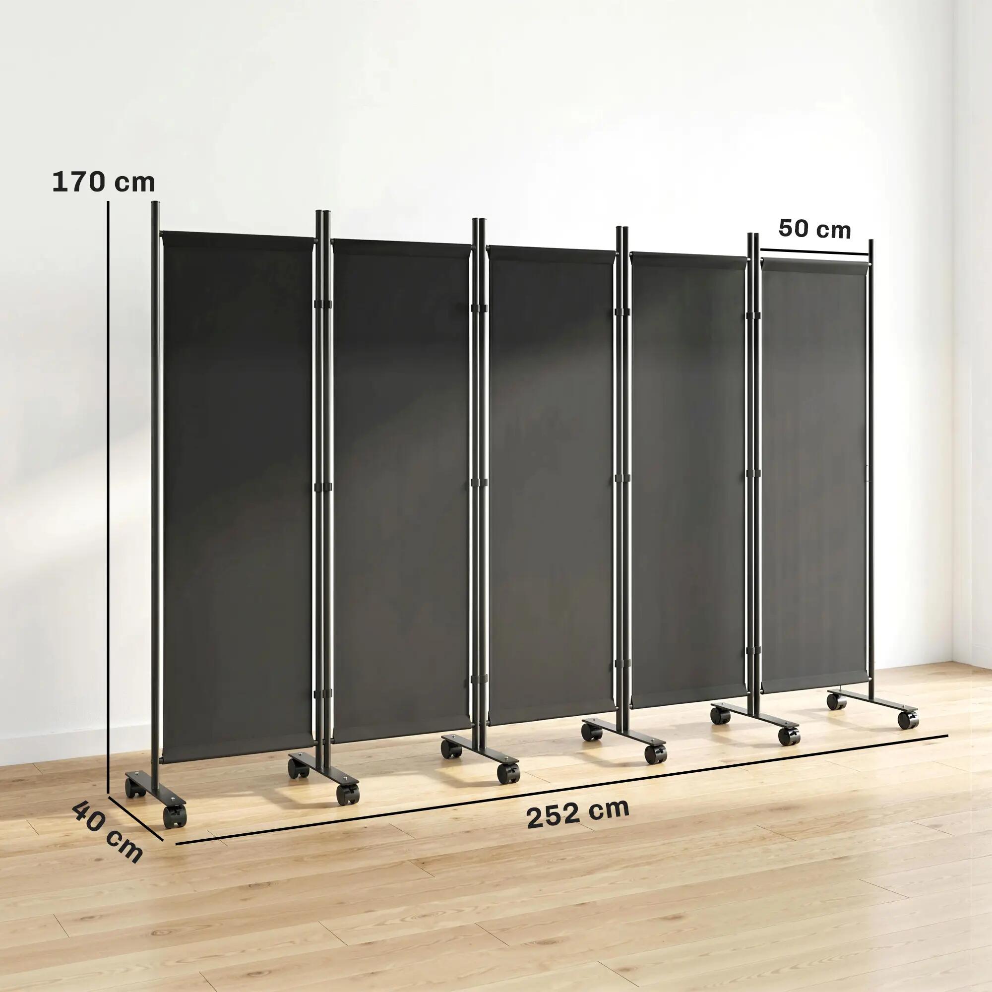 Biombo plegable 5 paneles con ruedas negro 3/5