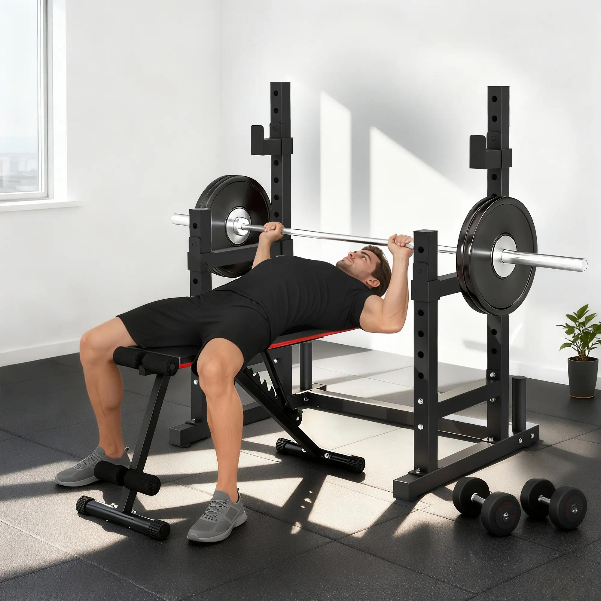 Support musculation - Haltérophilie - Unisexe - double niveau réglable - Noir 4/6