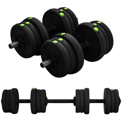 Haltères 2 en 1 réglables - haltères libres 20 Kg - barres incluses - noir vert