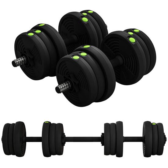 Haltères 2 en 1 réglables - haltères libres 20 Kg - barres incluses - noir vert