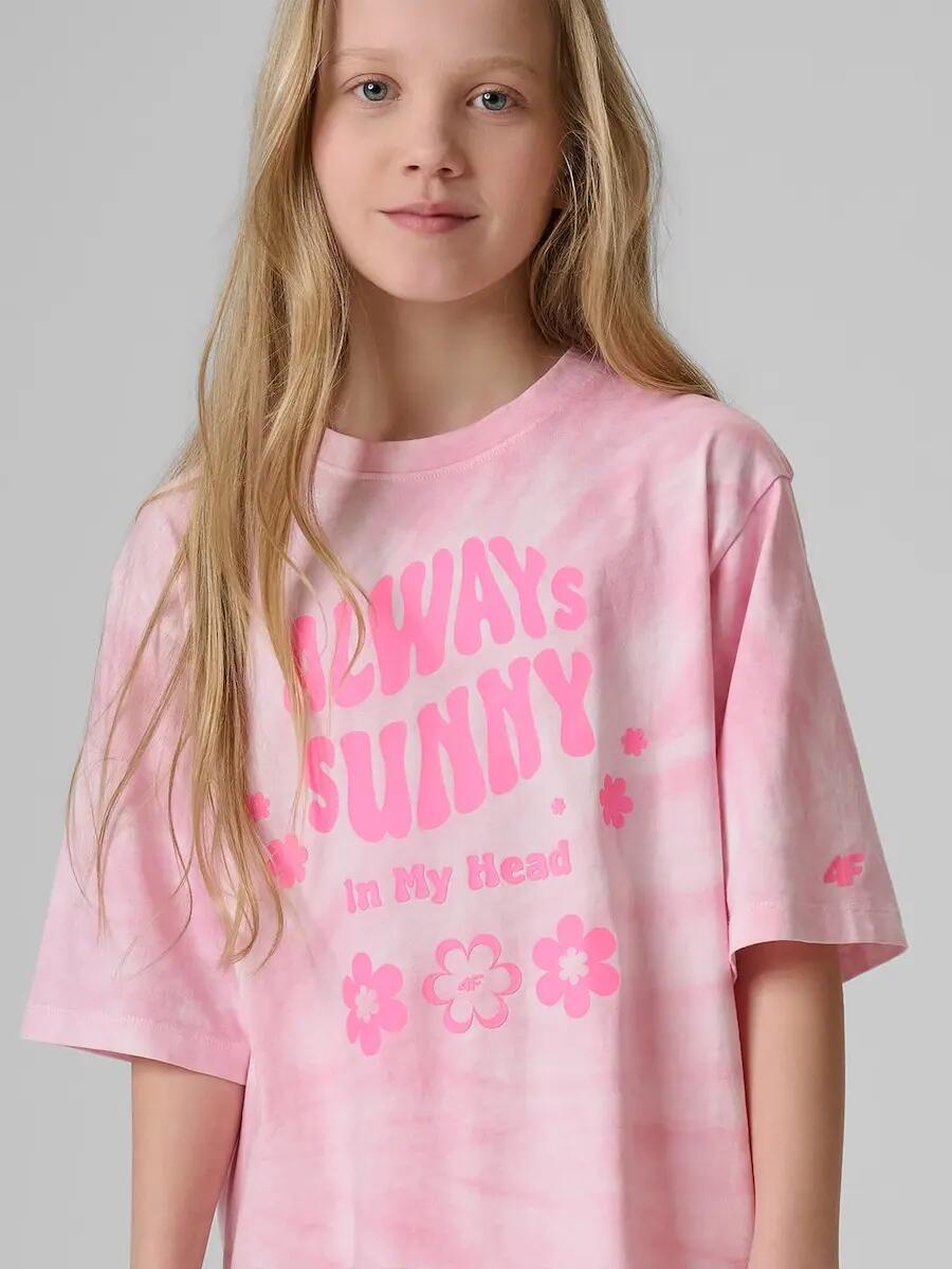 T-shirt loose z nadrukiem dziewczęcy 4F 4FJRSS26TTSHF3911 3/6