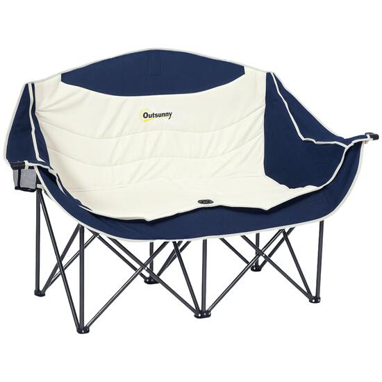 Chaise camping pliante 2 places gobelet sac transport 250kg bleue