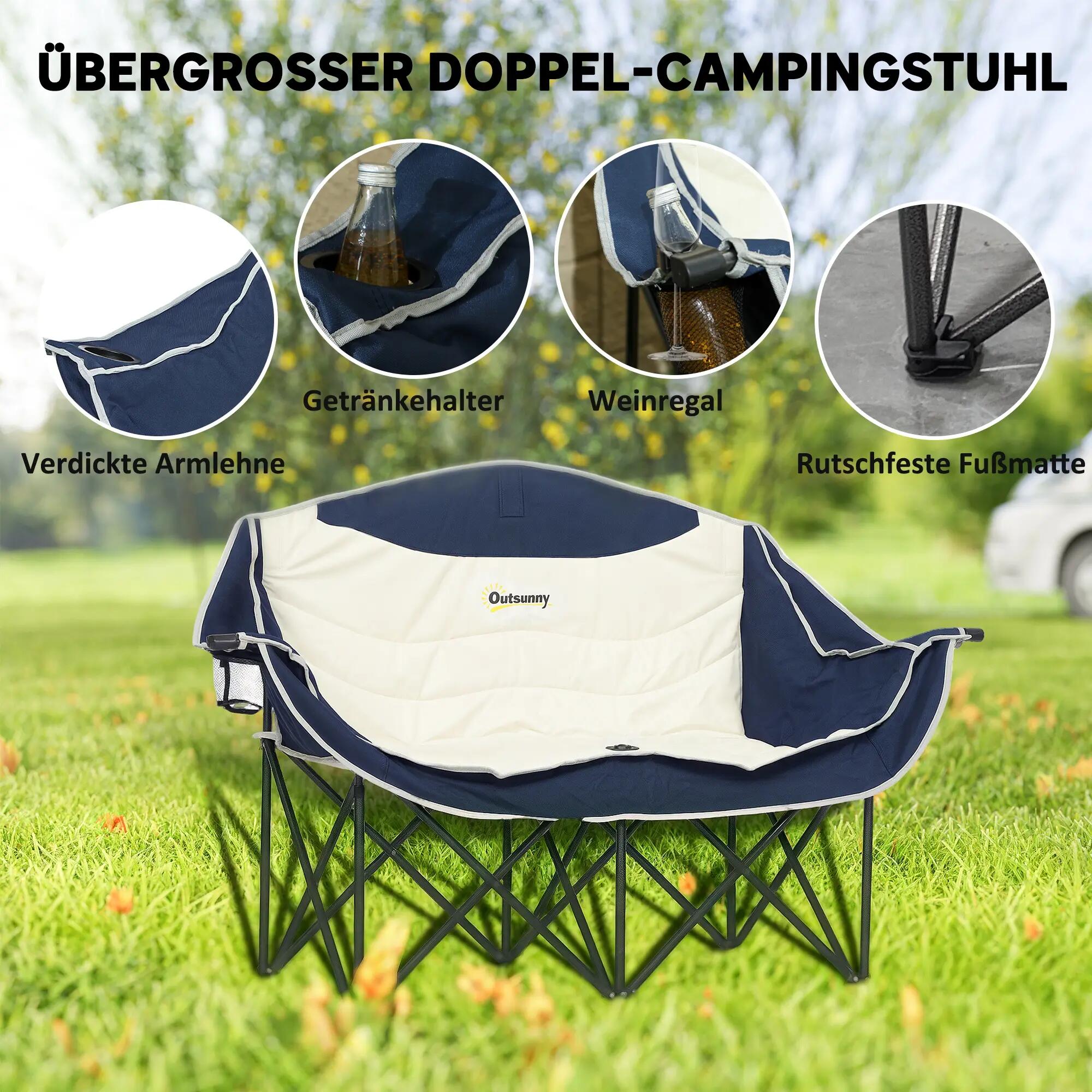 Chaise pliante - Camping - 2 places, accoudoirs - Bleue 6/6