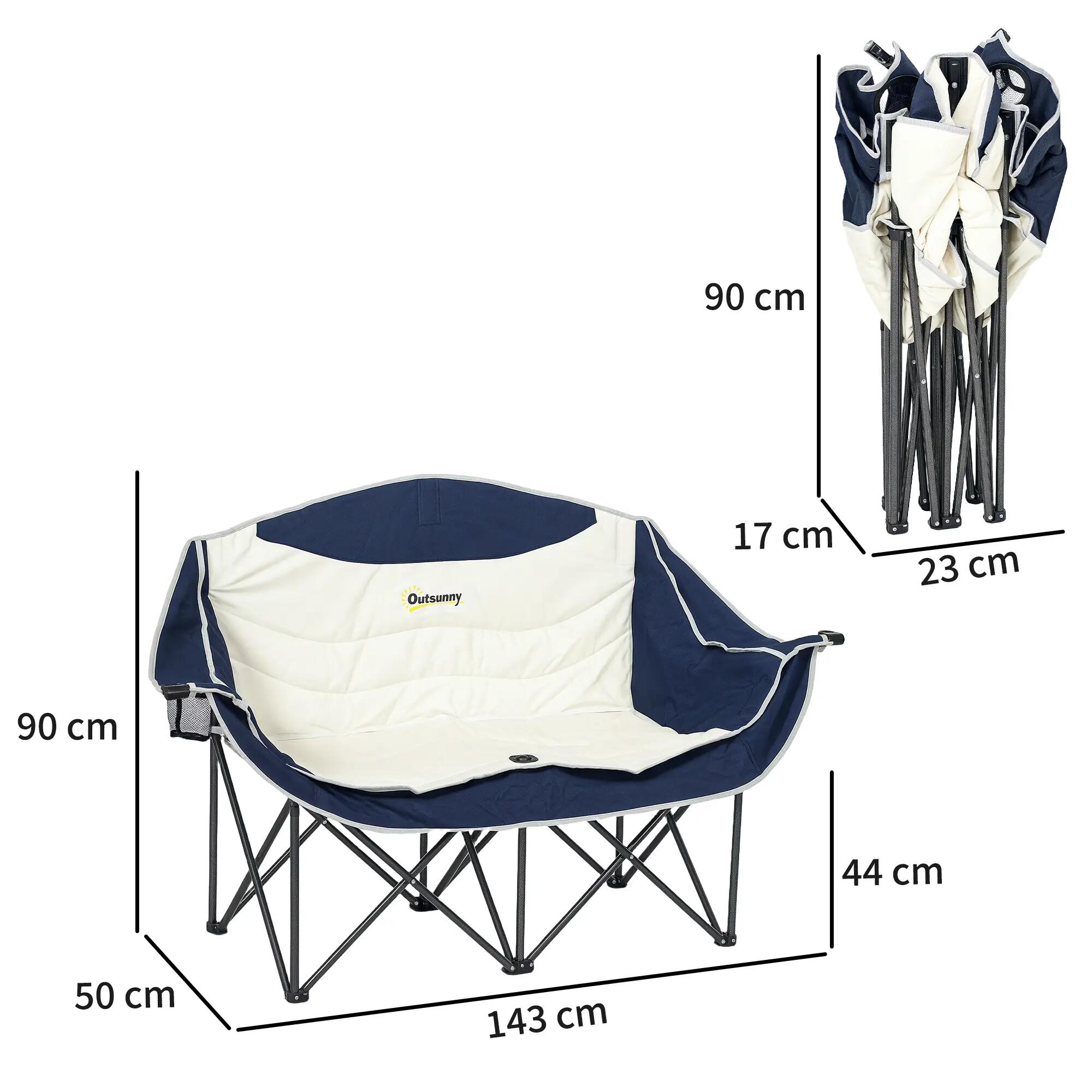 Chaise pliante - Camping - 2 places, accoudoirs - Bleue 5/6