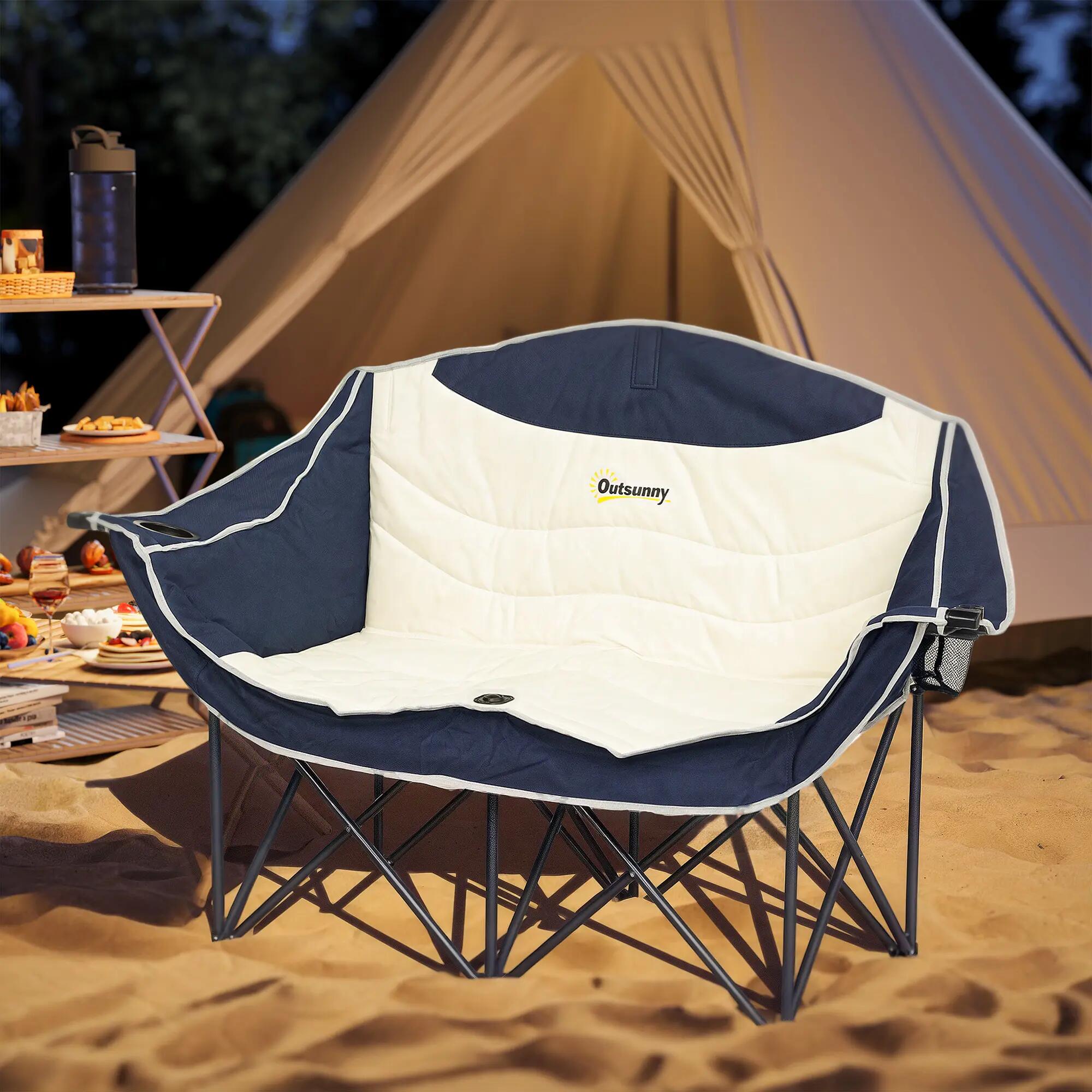 Chaise pliante - Camping - 2 places, accoudoirs - Bleue 4/6