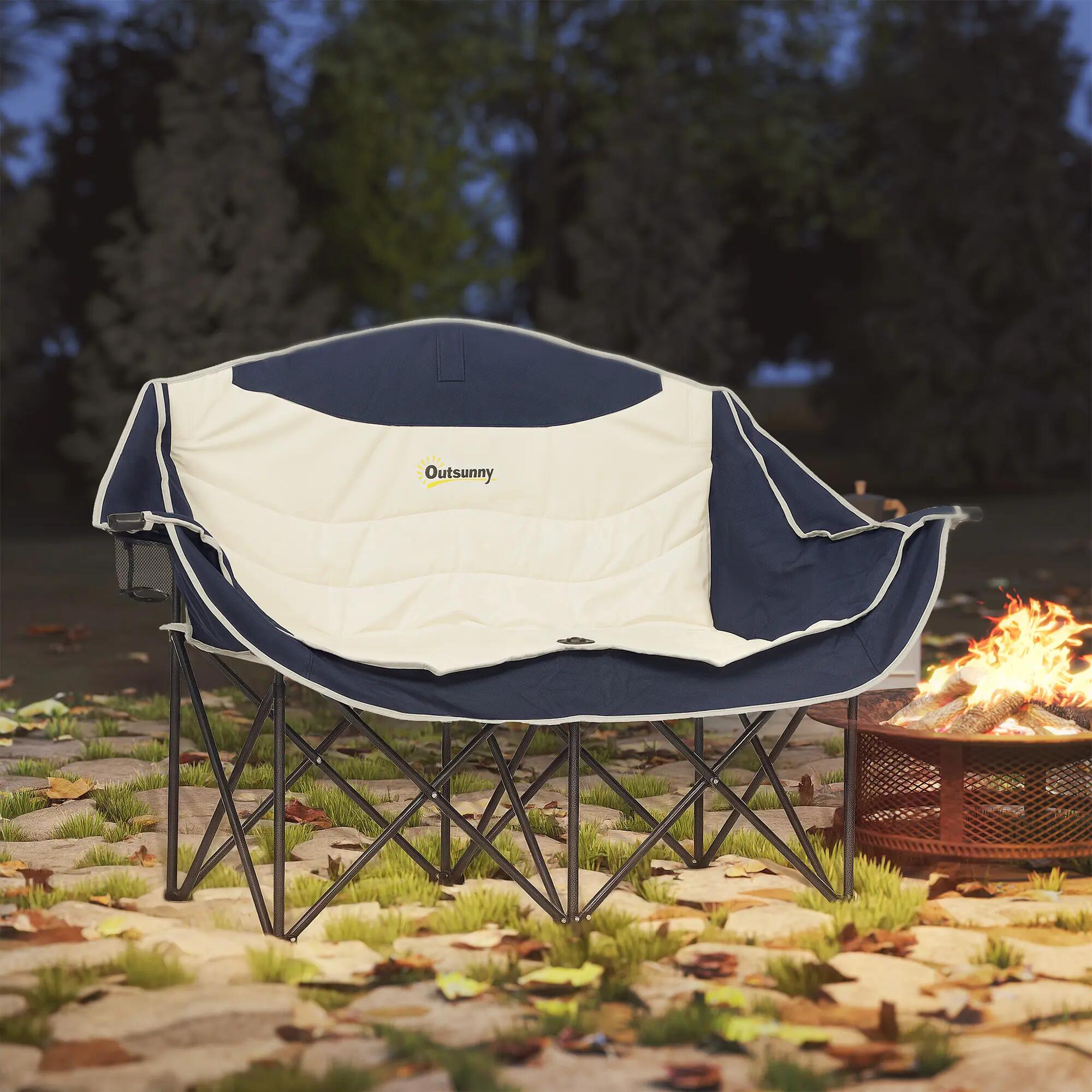 Chaise pliante - Camping - 2 places, accoudoirs - Bleue 3/6