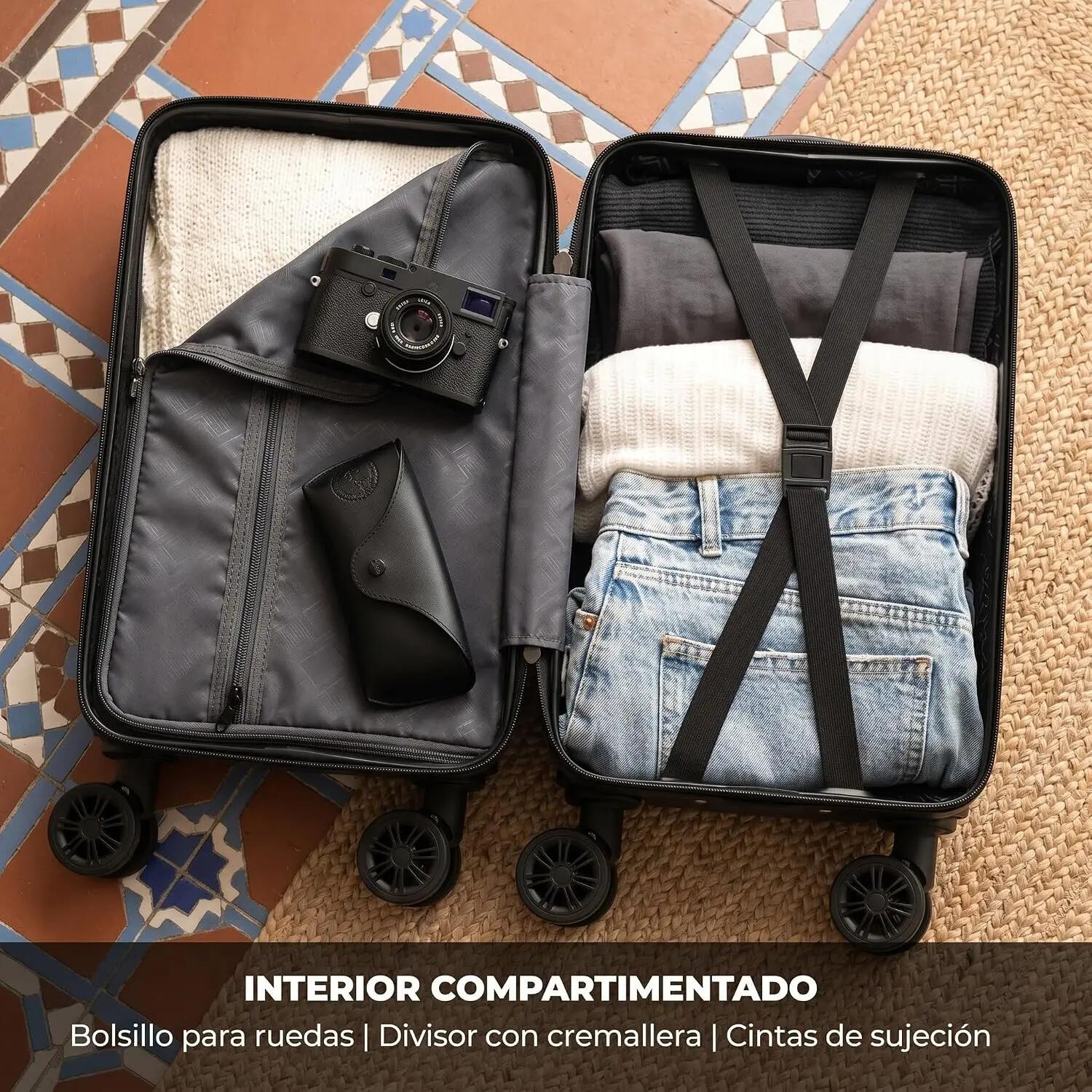 Maleta Equipaje de Mano 40x30x20cm (27L) Ruedas 360º Desmontables. ABS (Plata) 7/7