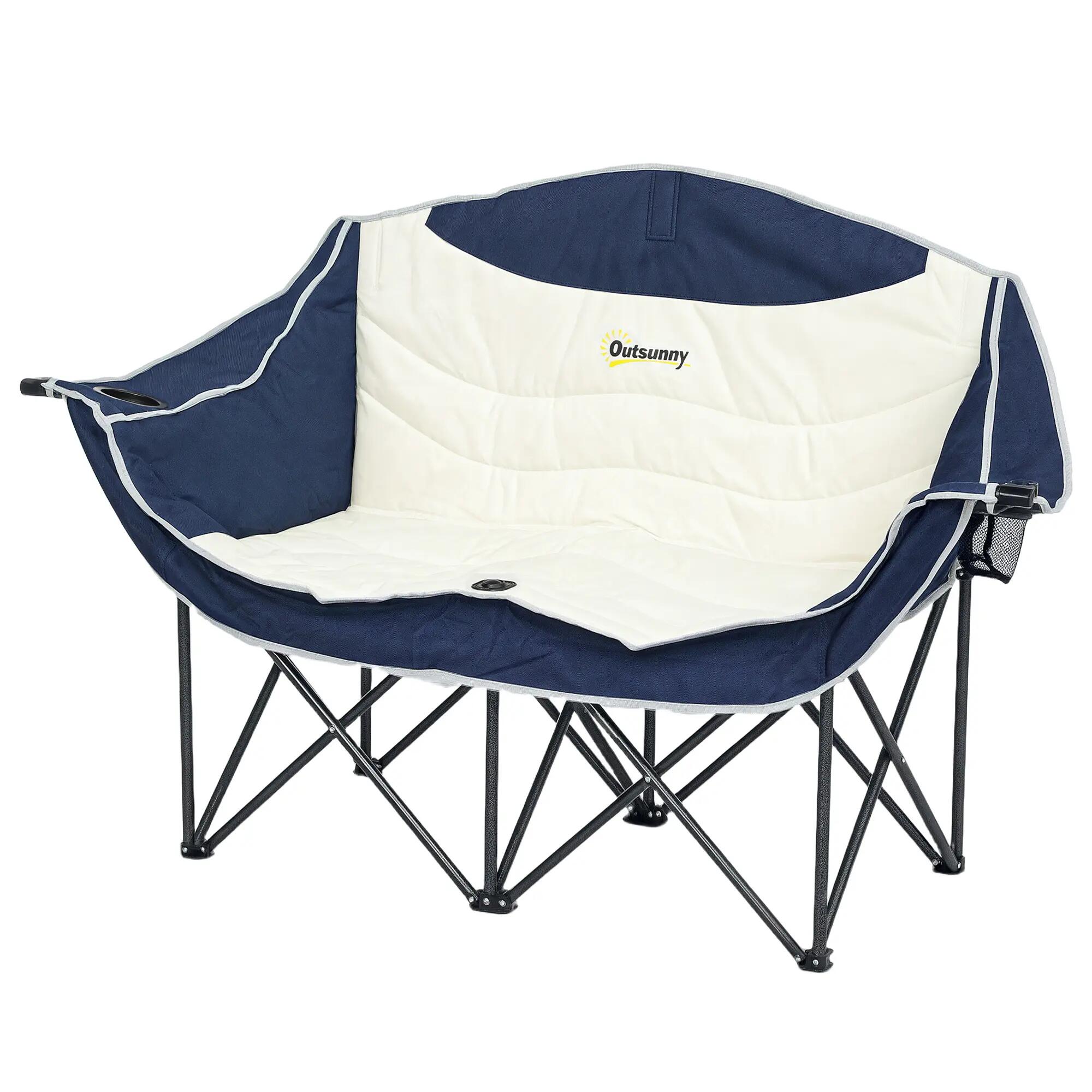 Chaise pliante - Camping - 2 places, accoudoirs - Bleue 2/6