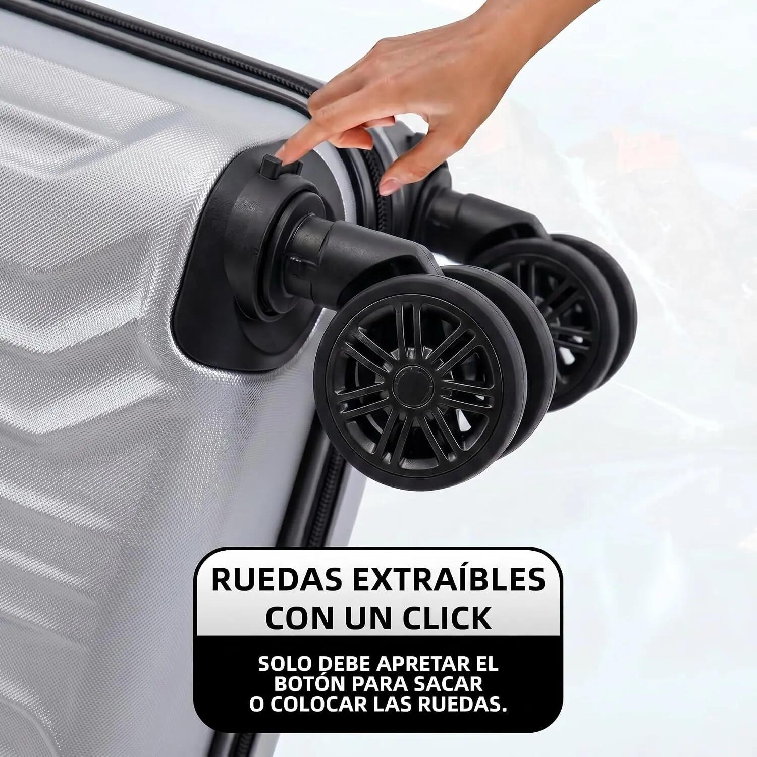 Maleta Equipaje de Mano 40x30x20cm (27L) Ruedas 360º Desmontables. ABS (Plata) 6/7