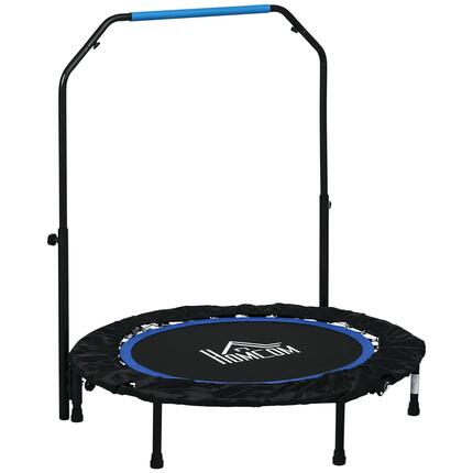 Trampoline poignée ajustable pliable 28 ressorts 6 pieds 102 cm noir bleu