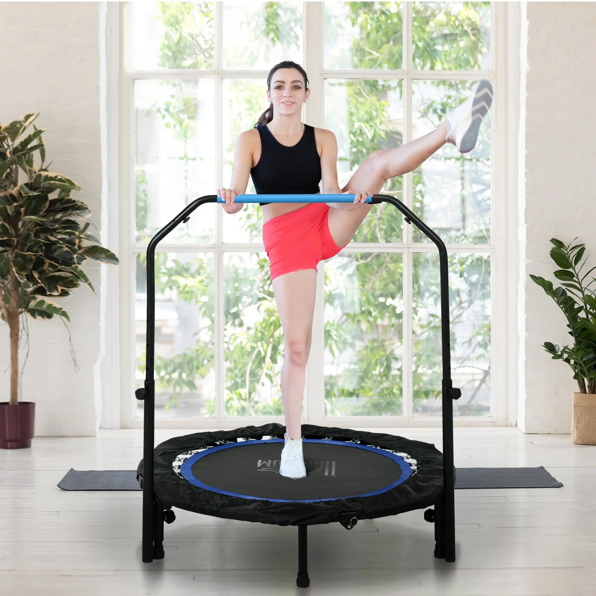 Mini trampoline fitness diamètre 102 cm guidon ajustable hauteur bleu 4/6