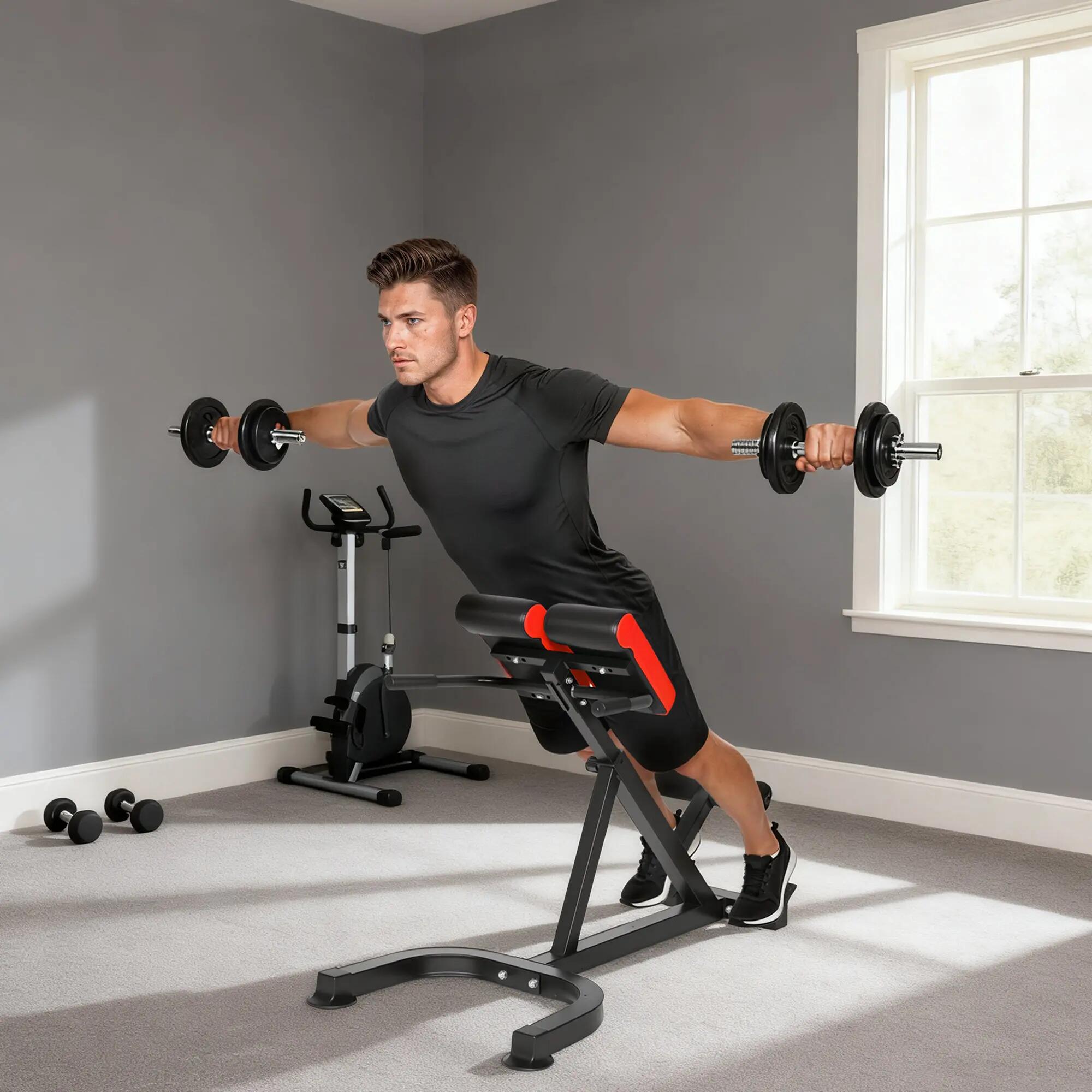 Banc de Musculation Réglable 5 Niveaux, Chaise Romaine avec Rouleaux en Mousse D 4/9