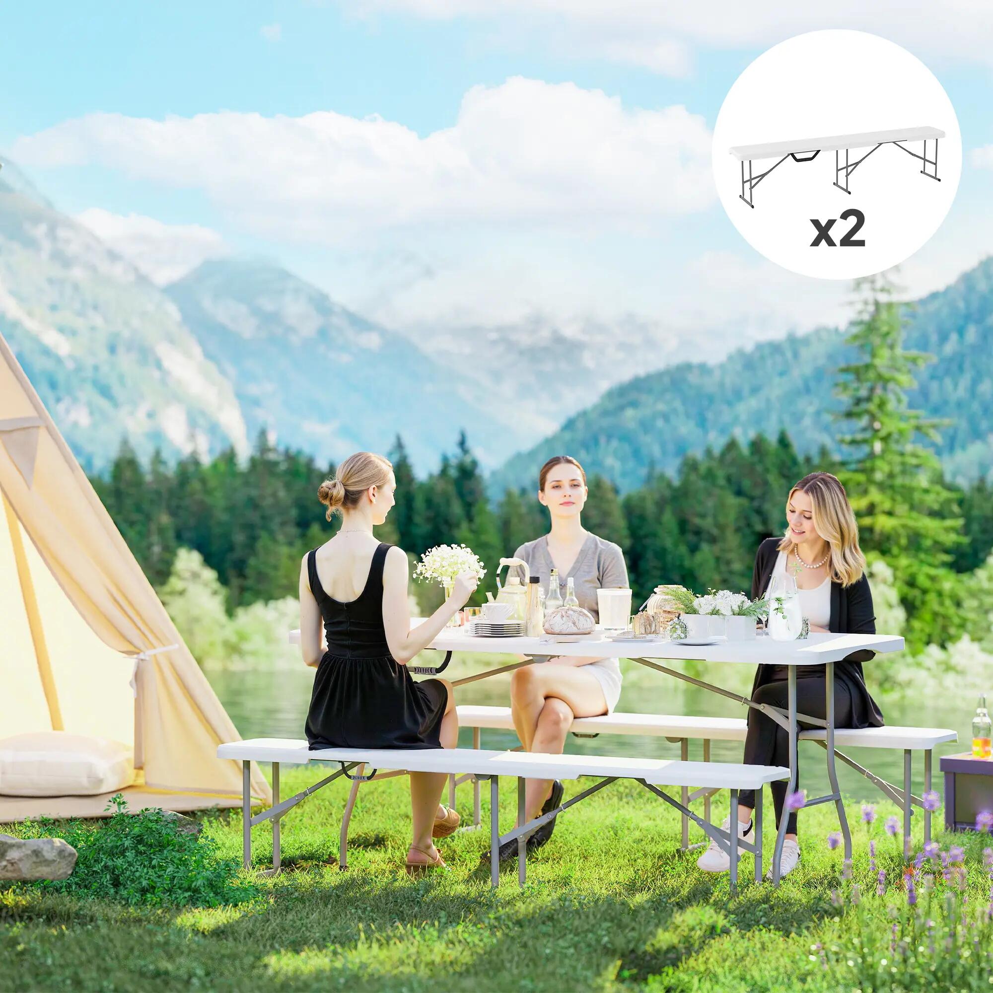 Banc pliant - camping - unisexe - robuste, portable, 2 places - blanc 4/6
