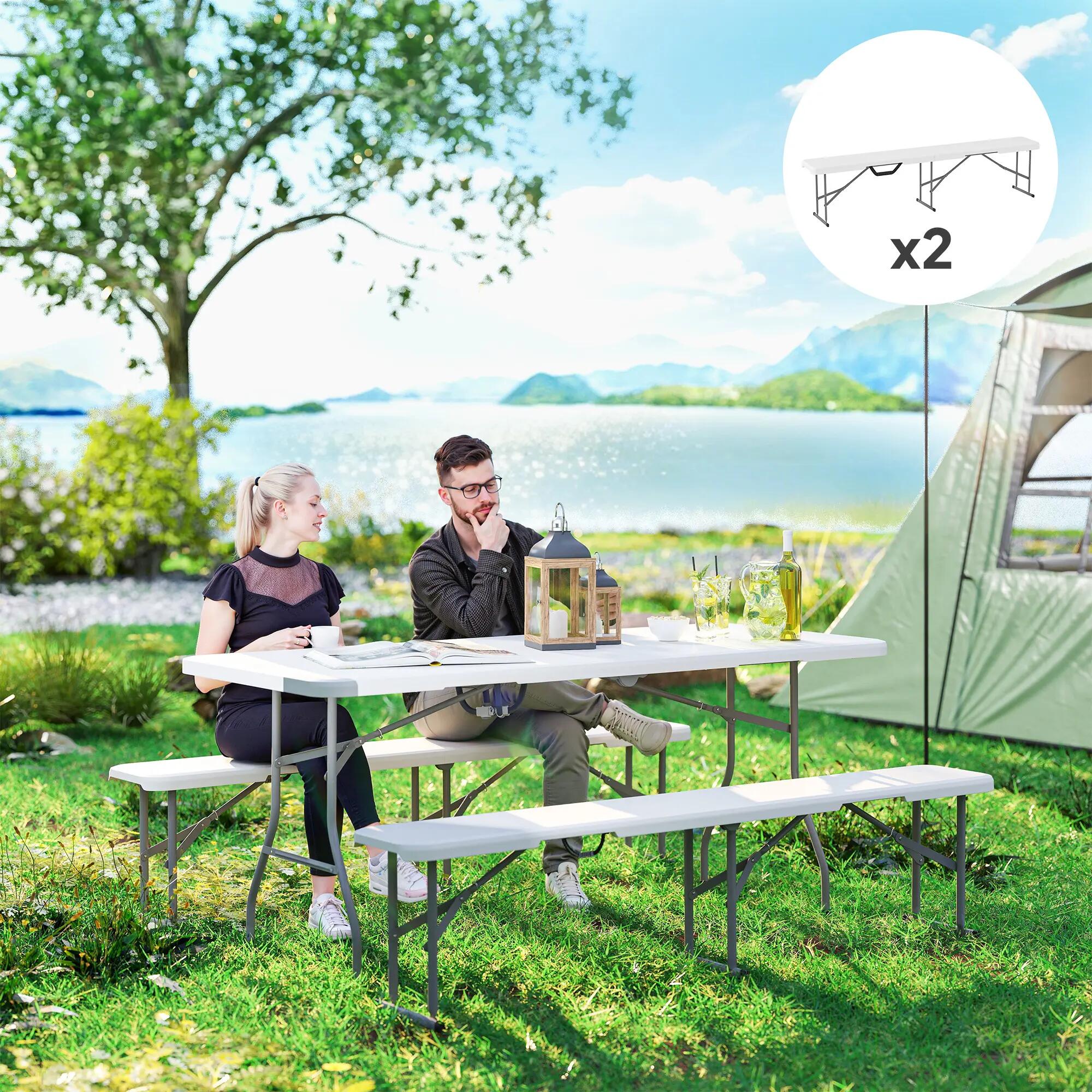 Banc pliant - camping - unisexe - robuste, portable, 2 places - blanc 3/6