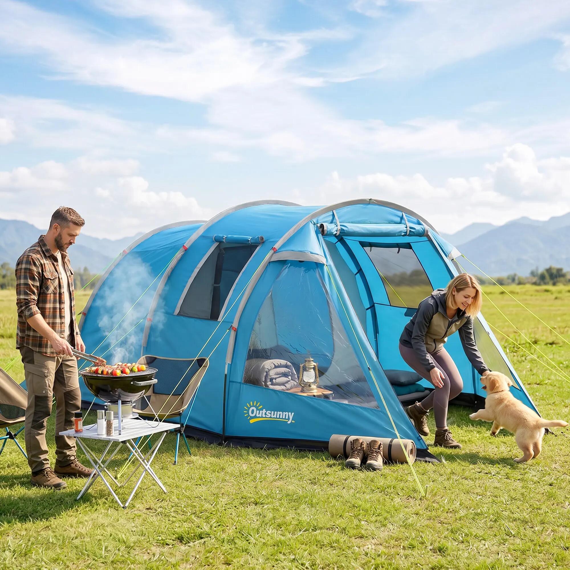 Tente de camping - 3 places - 2 pièces - Bleu 3/6
