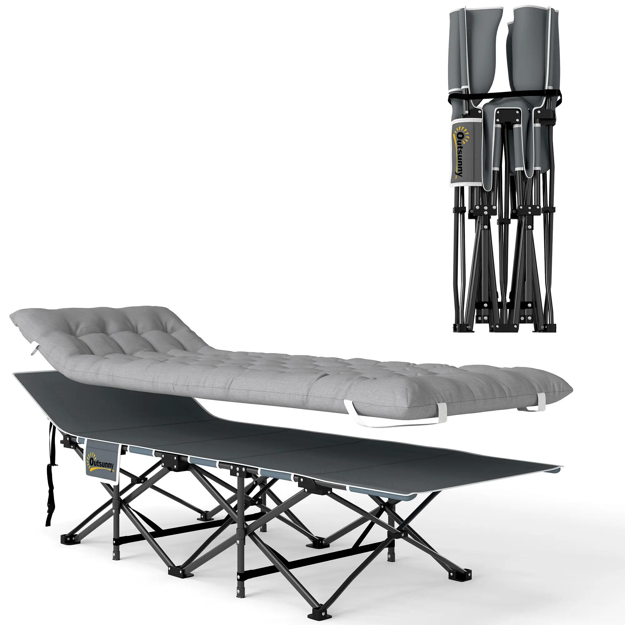 Lit de camp - Camping - Pliable, matelas mousse - Gris clair 1/6