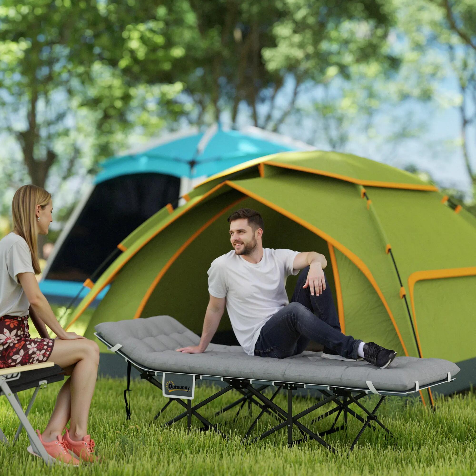 Lit de camp - Camping - Pliable, matelas mousse - Gris clair 3/6