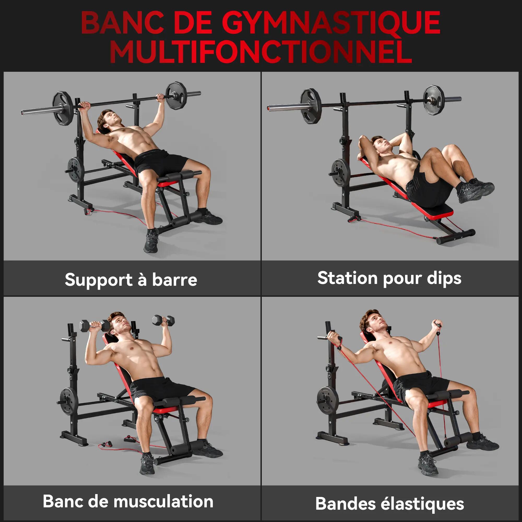 Banc de musculation - multifonction, réglable, pliable - noir 6/6
