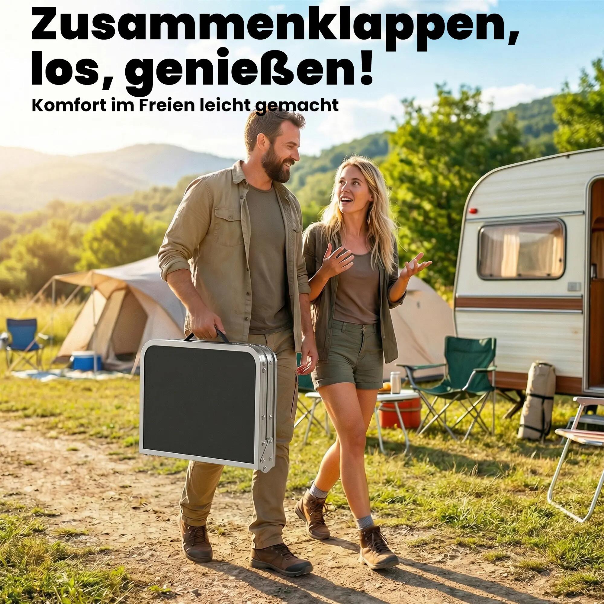 Table pliante - Camping - 4 hauteurs, poche filet - Noir 6/6