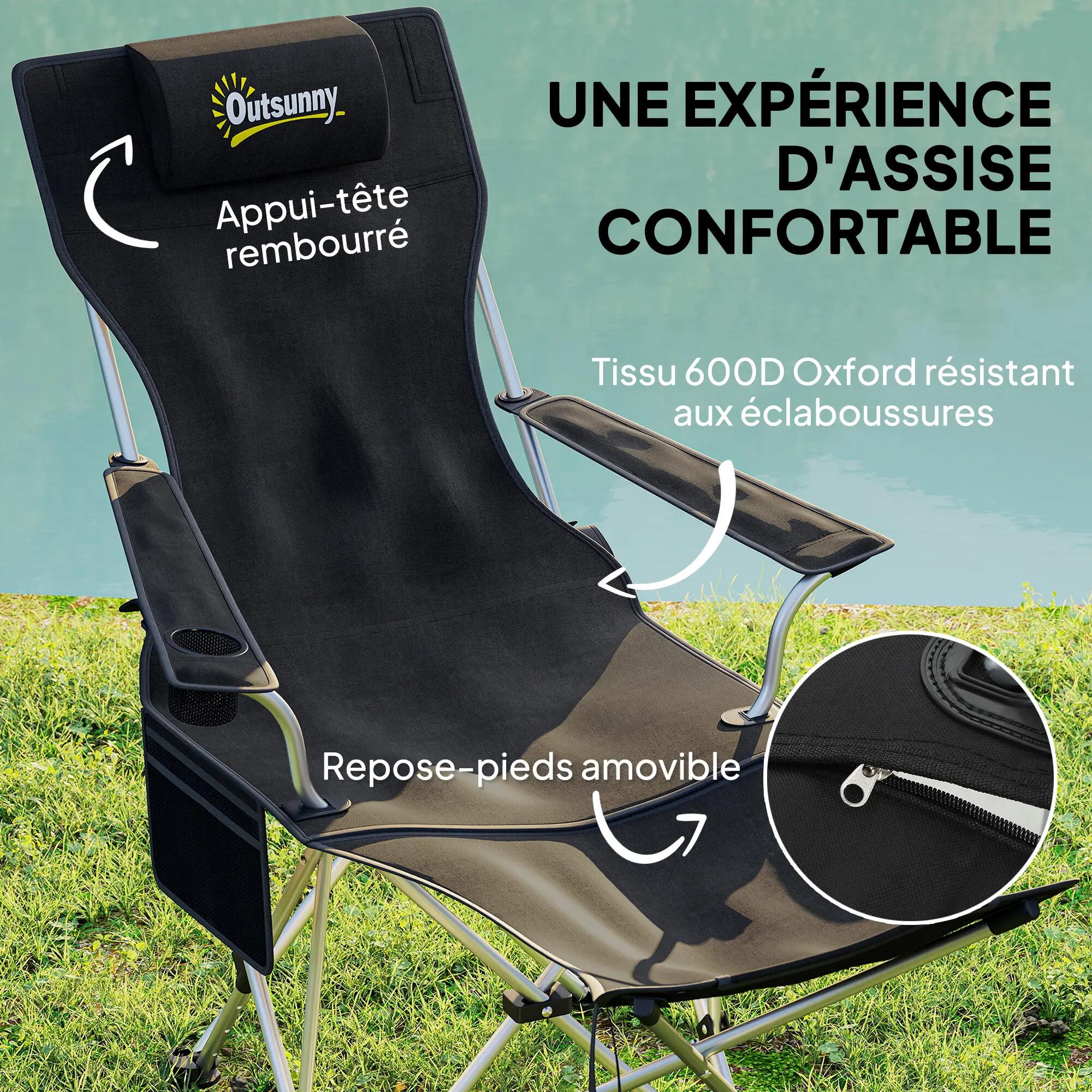 Chaise pliante - camping - inclinable, repose-pieds - noir 6/6
