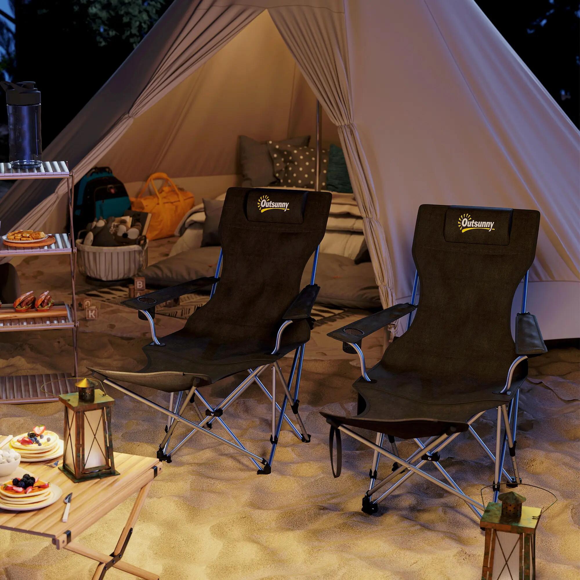 Chaise pliante - camping - inclinable, repose-pieds - noir 4/6