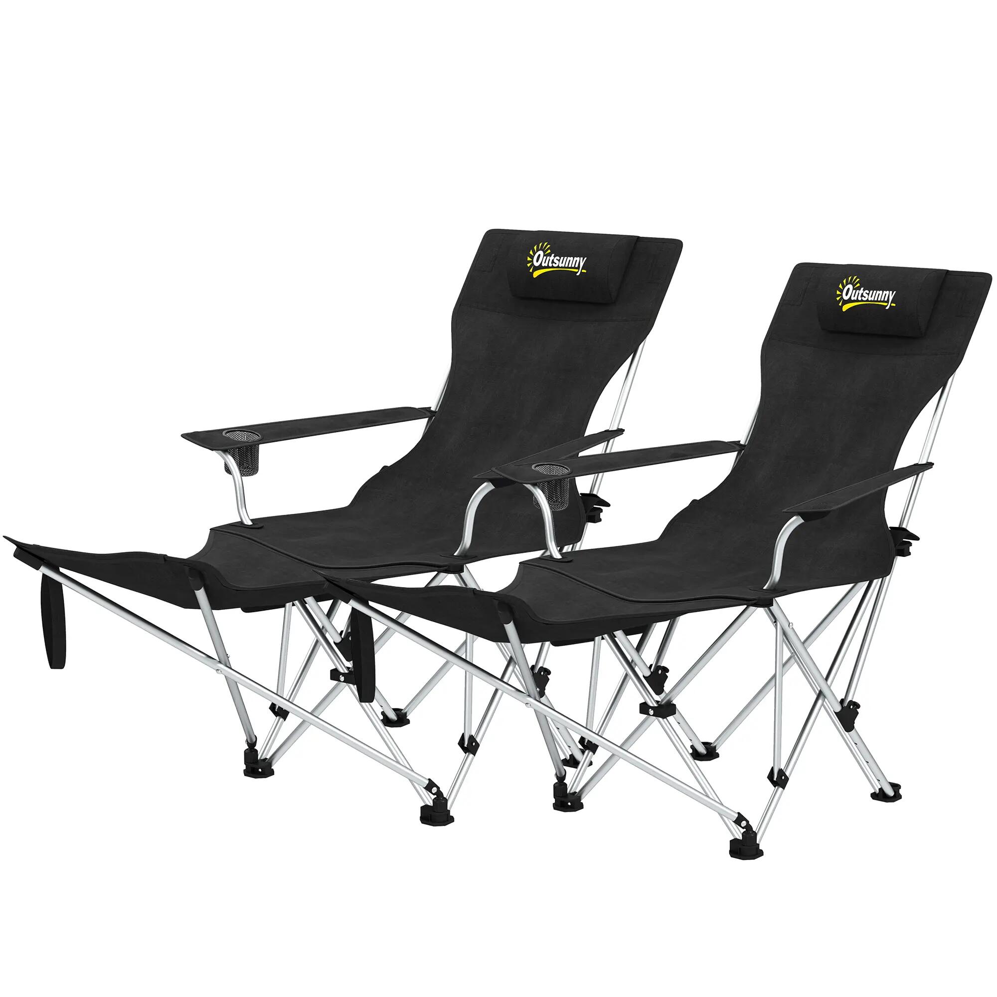 Chaise pliante - camping - inclinable, repose-pieds - noir 2/6