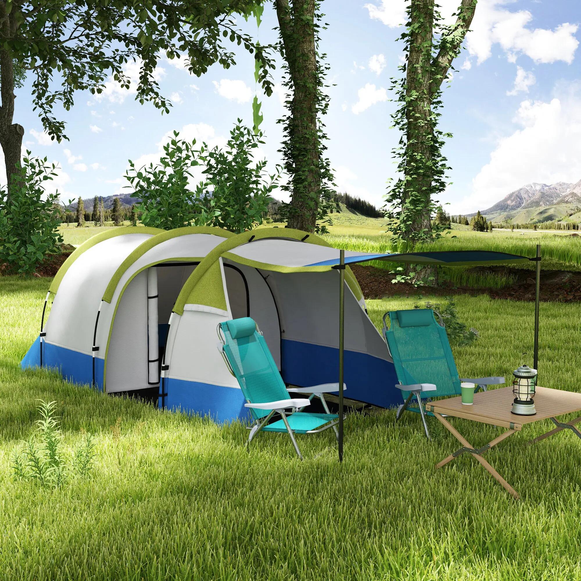 Tente de camping - Tunnel imperméable, 3 entrées - Verte 4/6
