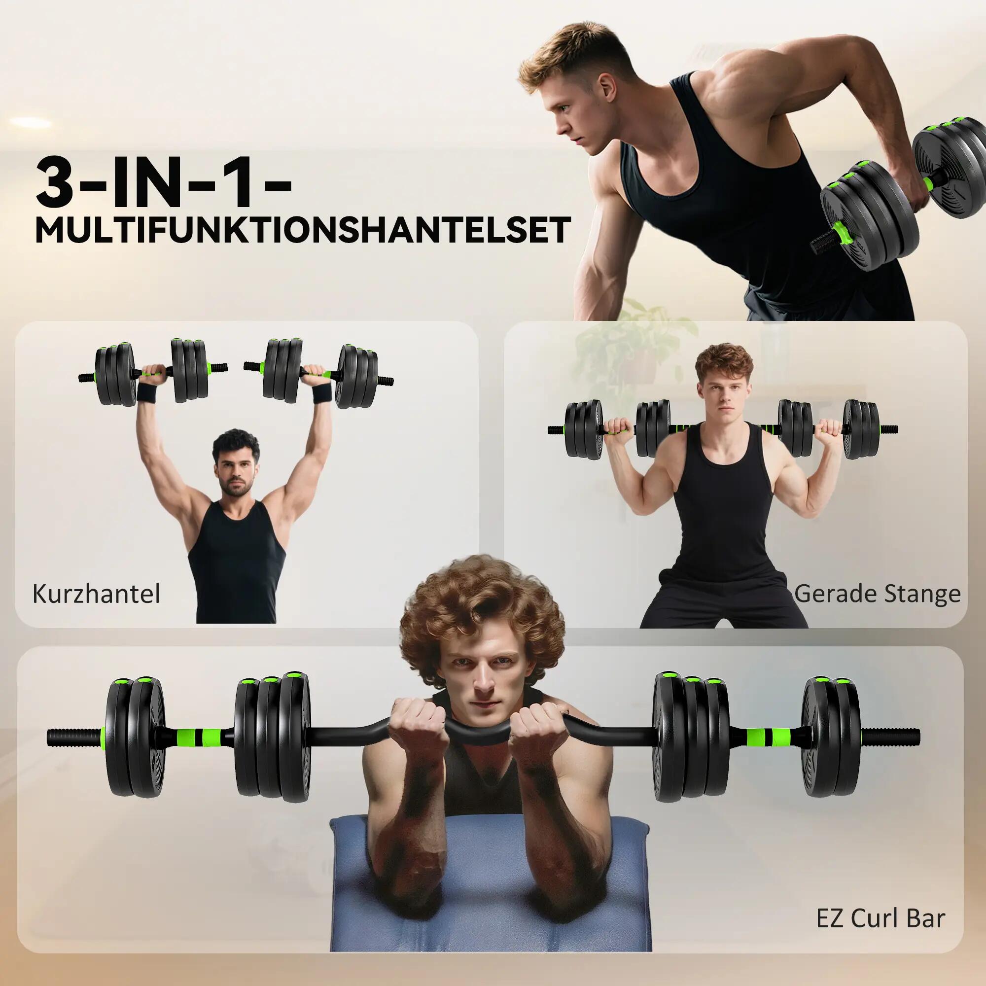 Ensemble d'haltères - Musculation - 3en1, noir et vert 6/6