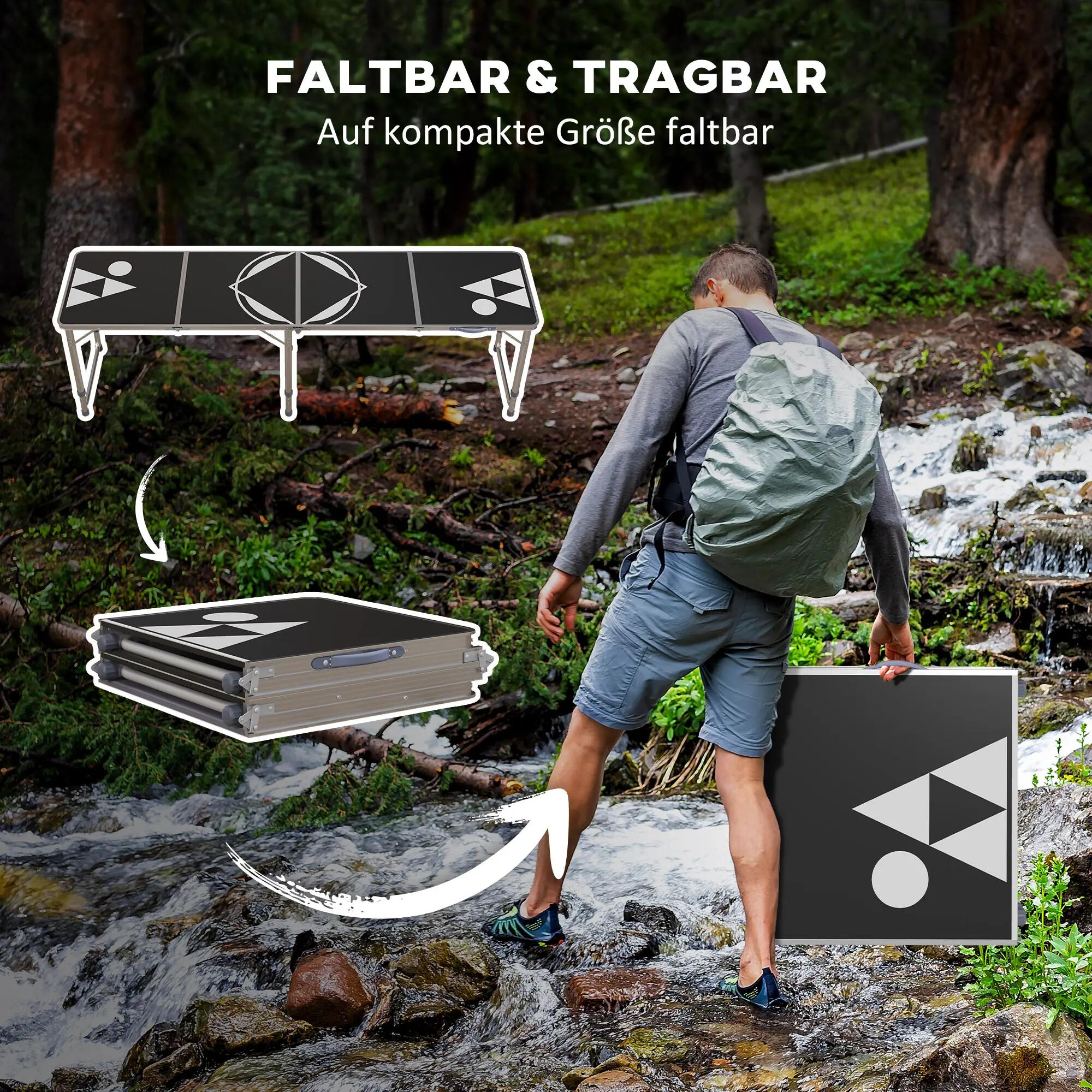 Table de camping pliante, légère, réglable en hauteur, structure en aluminium 6/9